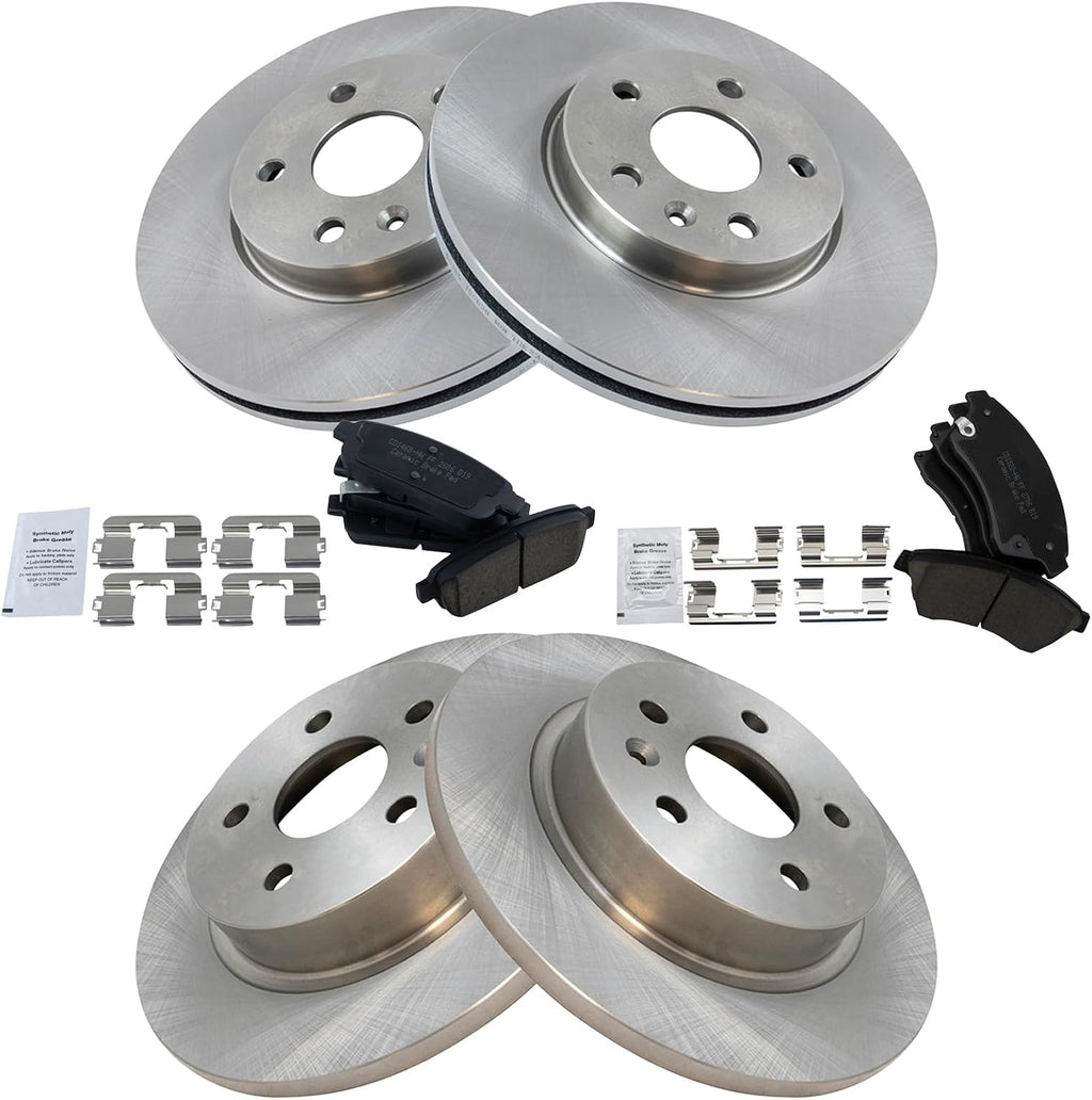 TRQ Front and Rear Brake Pad and Rotor Set Ceramic Vented Solid Rotors Compatible with 2011-2015 Chevrolet Cruze 2016 Cruze Limited 2014-2016 Sonic
