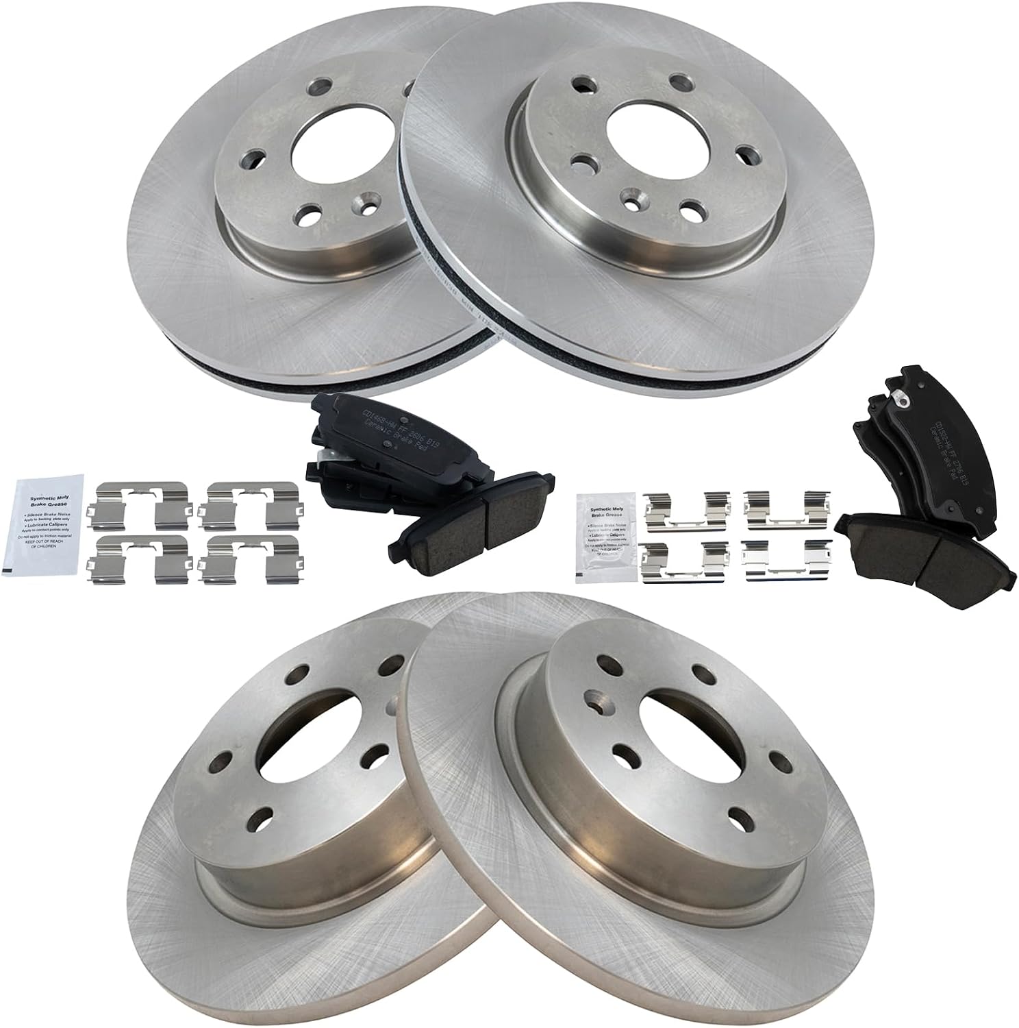 TRQ Front and Rear Brake Pad and Rotor Set Ceramic Vented Solid Rotors Compatible with 2011-2015 Chevrolet Cruze 2016 Cruze Limited 2014-2016 Sonic