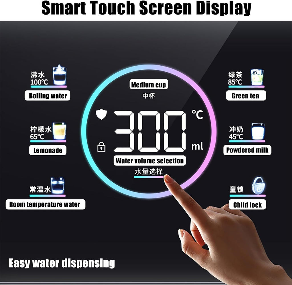 Instant Hot Water Dispenser Countertop for Rapid Heating, Adjustable 5 Temp & 3 Water Volume Dispense, Quick Heating with Touchscreen & Child Lock for Home(White)
