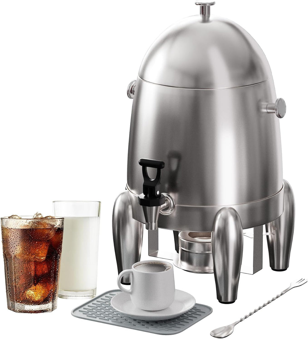 3 Gallon Beverage Dispenser with Stand, Commercial Coffee Urn with Spigot, Hot Drink Buffet Warmer Server for Parties Weddings Holiday Entertaining Catering Events (Plus Mixing Spoon and Drip Mat)
