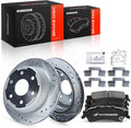 A-Premium 12.80 inch (325mm) Rear Drilled and Slotted Disc Brake Rotors + Ceramic Pads Kit Compatible with Select Chevy and GMC Models - Silverado 1500/Sierra 1500 99-06, Tahoe, Astro, Safari, Yukon