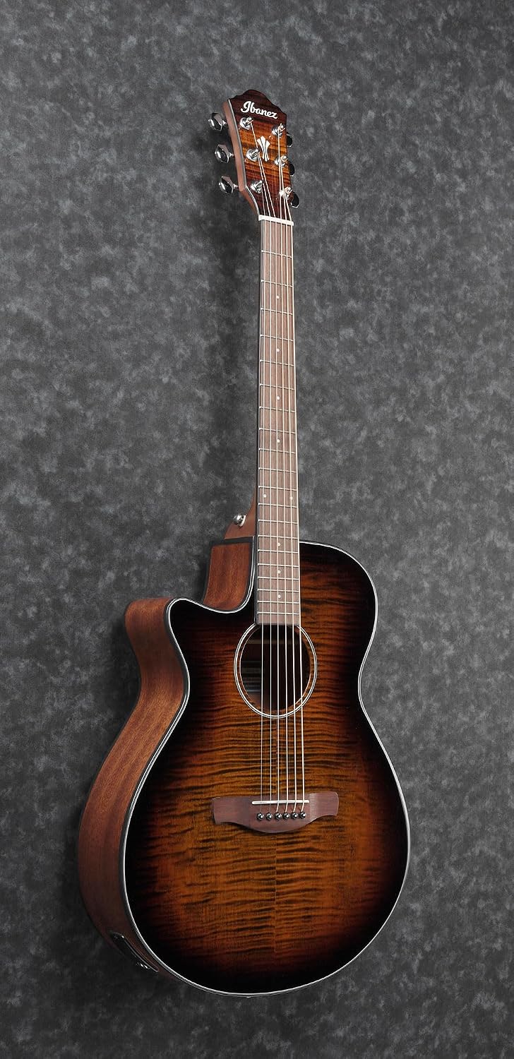 Ibanez AEG70L Left-Handed Acoustic-Electric Guitar - Tiger Burst High Gloss Bundle with Case, Strap, D'Addario Strings, Picks, Austin Bazaar Instructional DVD, and Polishing Cloth