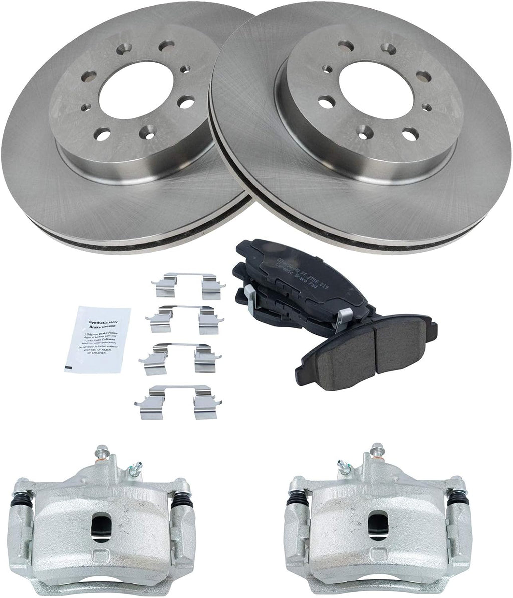 TRQ Front Brake Pad and Rotor Set Ceramic Vented Rotors Calipers Compatible with 1996-2005 Honda Civic 2010-2014 Insight