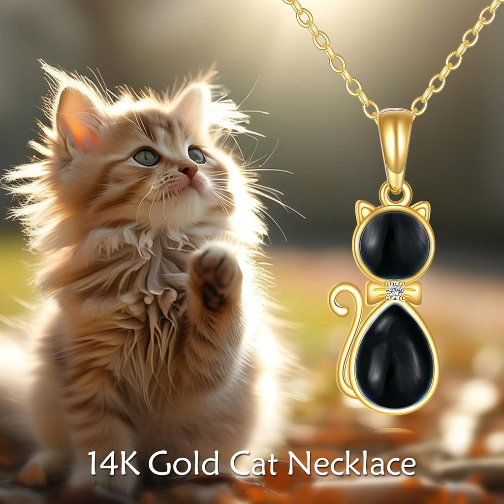 DOVRAN 14K Solid Gold Cat/Butterfly/Heart/Teardrop Necklace for Women 14K Gold Opal/Lapis Lazuli/Black Onyx Pendant Jewelry Gift for Women