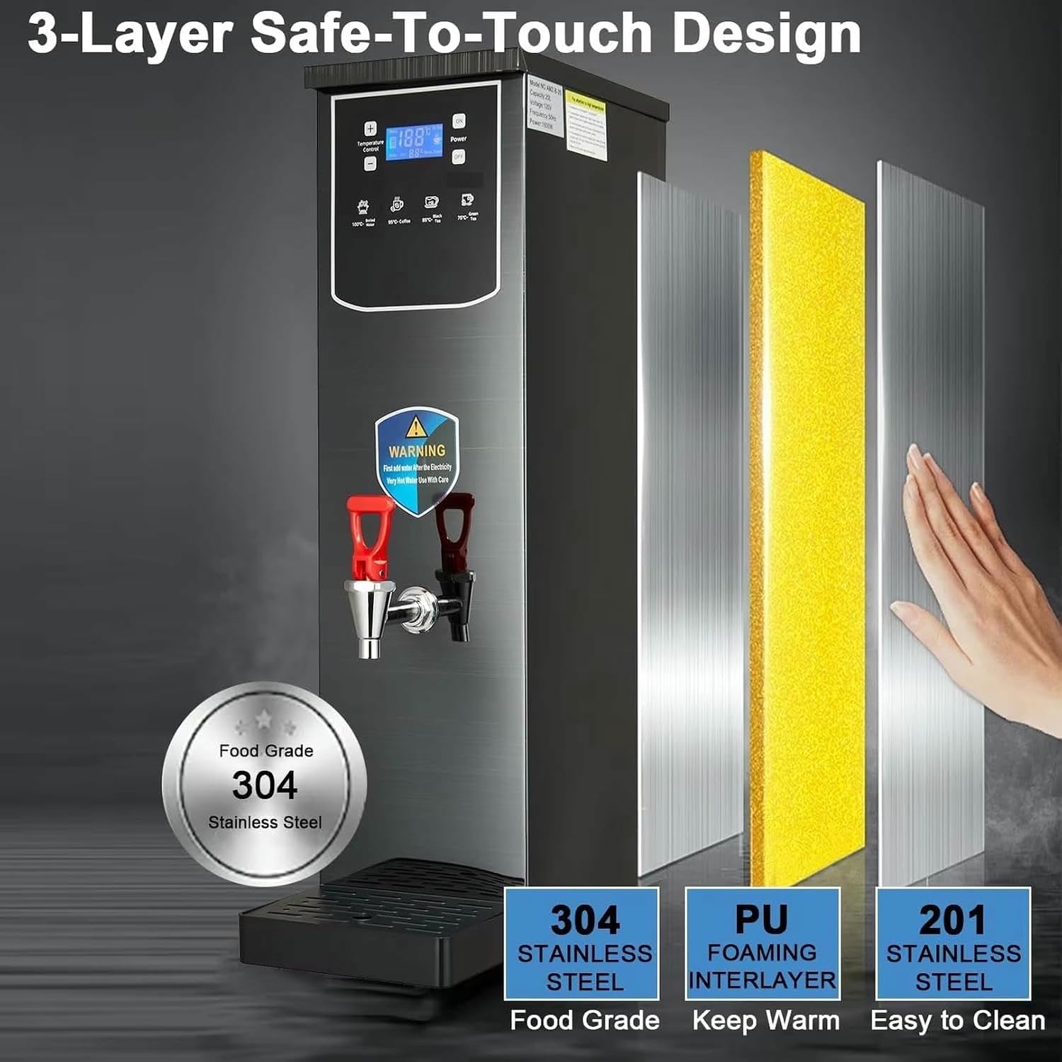 Commercial Hot Water Boiler,2.5KW Stainless Steel Instant Hot Water Boiling Machine with Digital Control Panel,Coffee Making Water Heater for Offices,Restauran(Silver 20L)