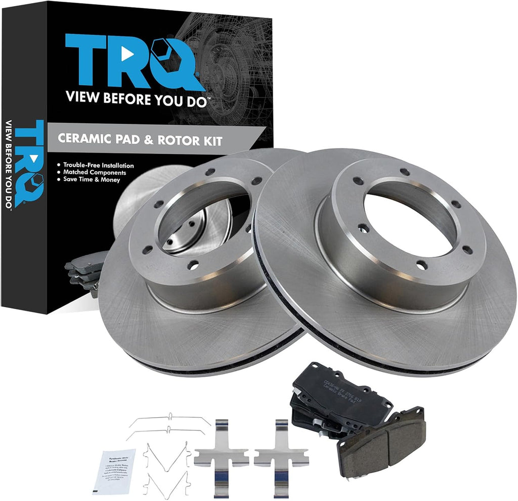 TRQ Front Brake Pad and Rotor Set Ceramic Vented Rotors Compatible with 1990-1991 Toyota 4Runner 1994-1995 Pickup