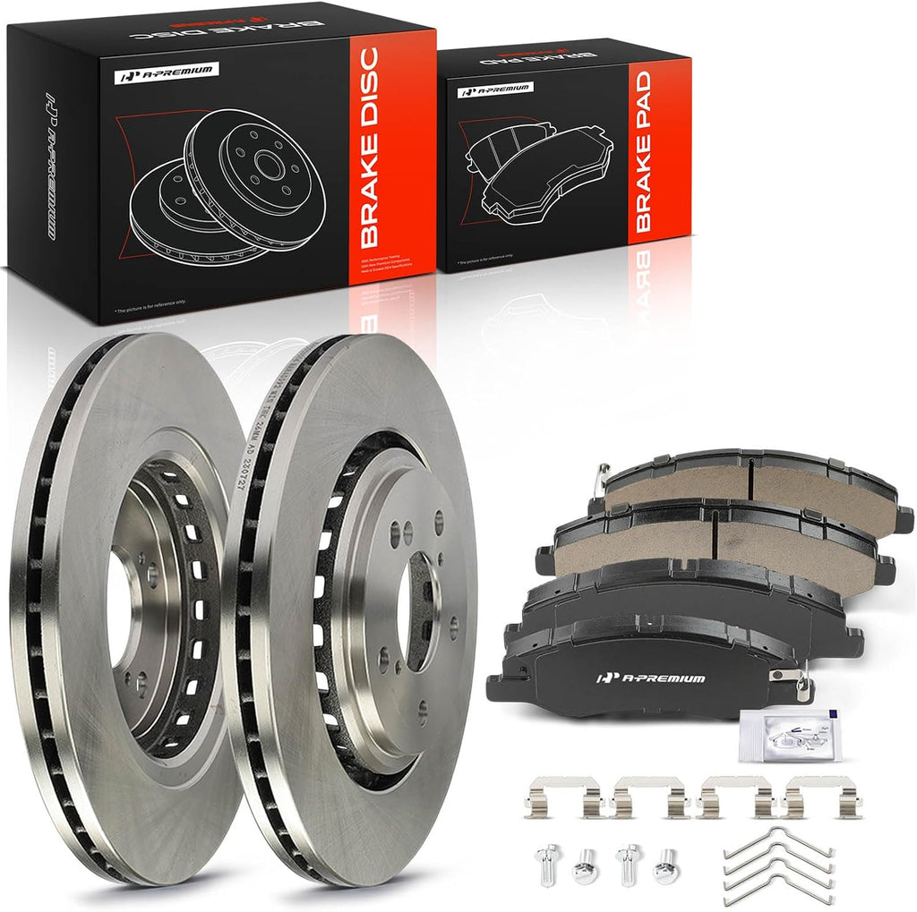 A-Premium 12.59 inch (320mm) Front Vented Disc Brake Rotors + Ceramic Pads Kit Compatible with Select Honda Models - Odyssey 2018-2023, 6-PC Set