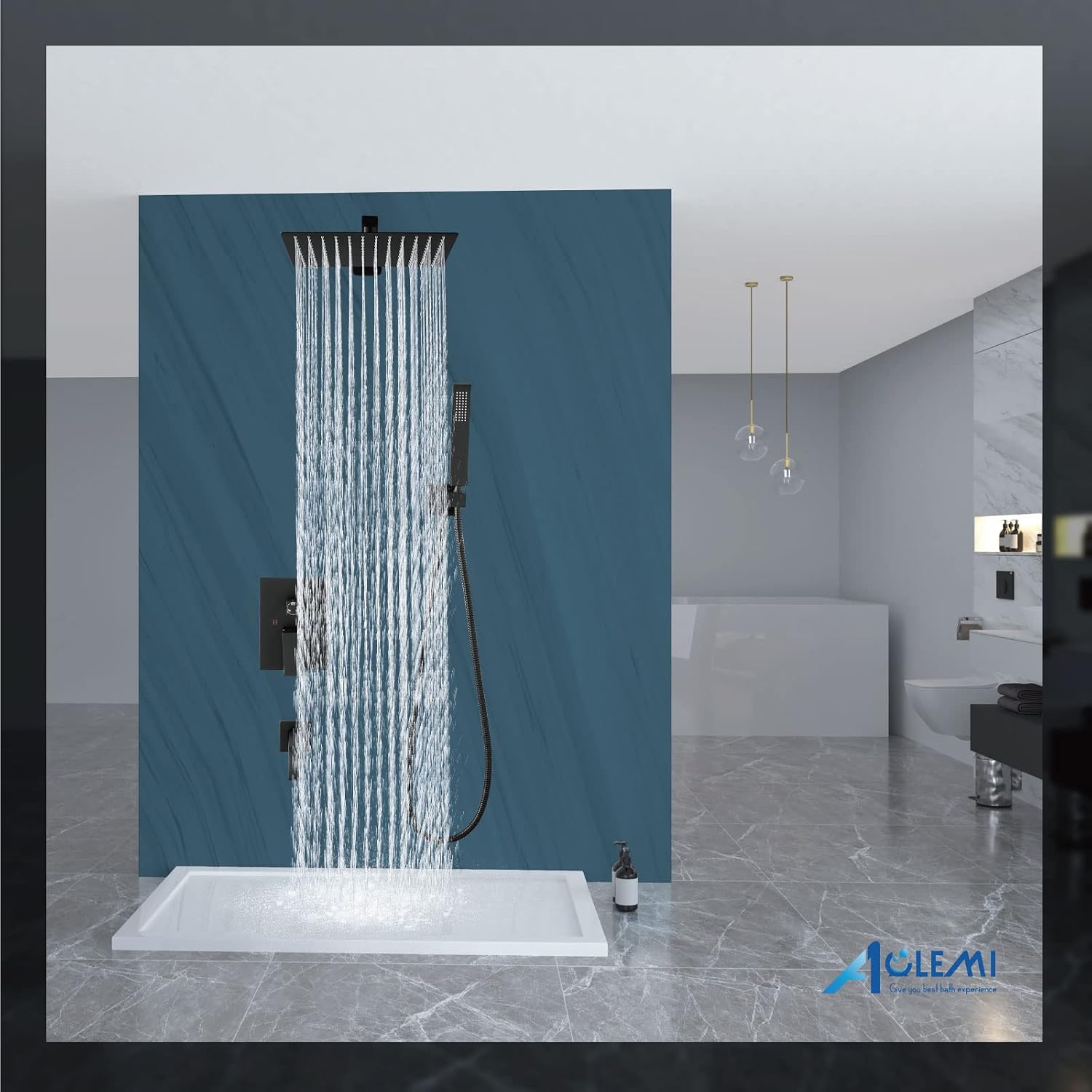 Aolemi Rainfall Shower System Shower Head Combo Set with Tub Filler Handheld Shower Luxury Rough-in Valve Included Wall Mount Bathroom Shower Mixer Faucet 10 Inch Shower Head Matte Black