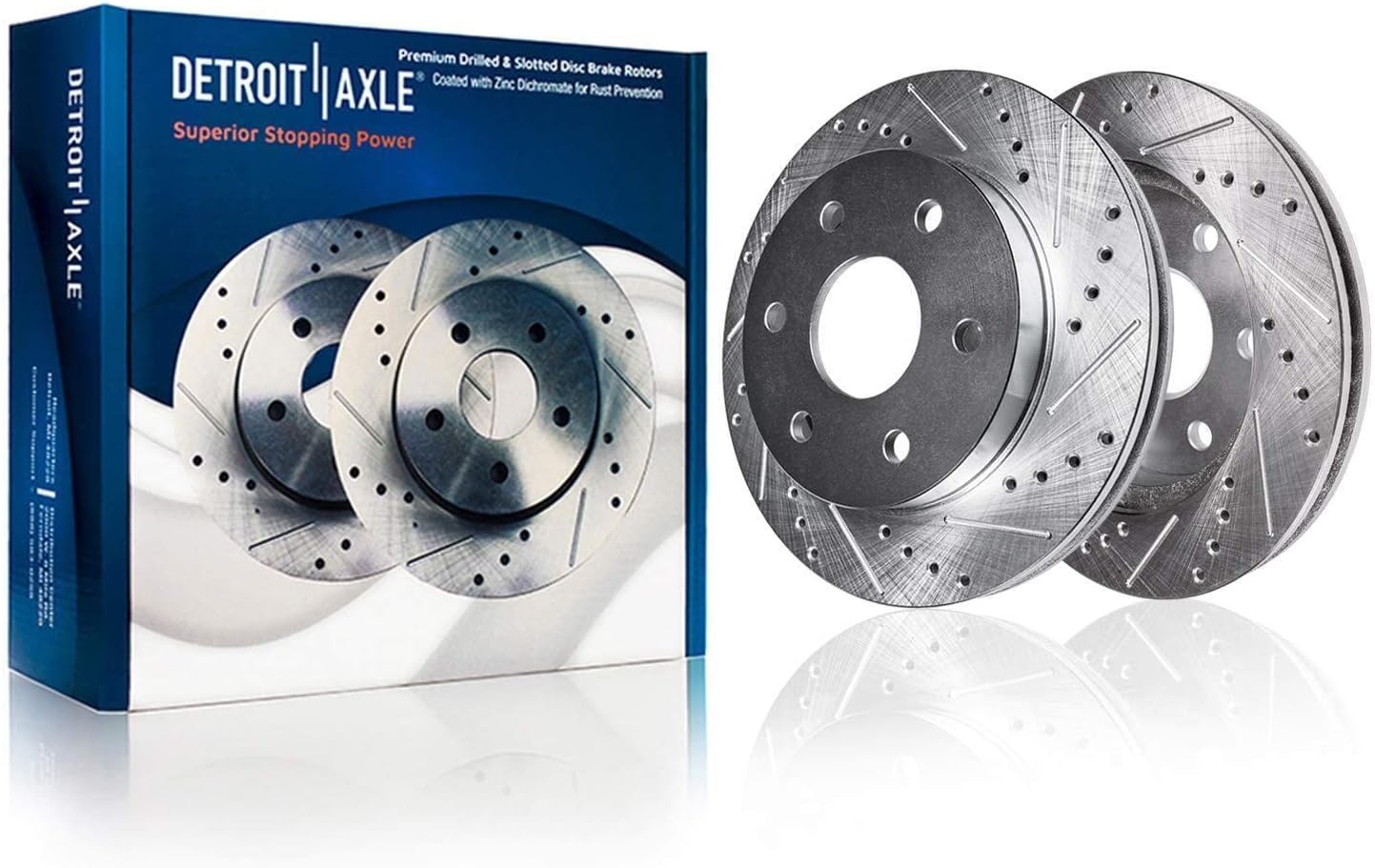 Detroit Axle - 4WD Front Drilled Rotors Brake Pads Wheel Hubs + 24pc Lug Nuts w/keys Replacement for Sierra Silverado 1500 Tahoe Escalade ESV EXT - 32pc Set