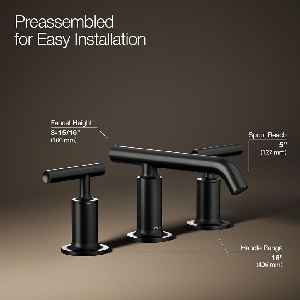 Kohler 14410-4-BL Purist® Widespread Bathroom Sink Faucet with Lever Handles, 1.2 gpm, Matte Black