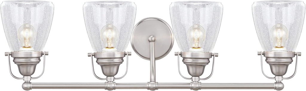 Aspen Creative 62100, Four-Light Metal Bathroom Vanity Wall Light Fixture, 32 1/2' Wide, Transitional Design in Brushed Nickel with Clear Seedy Glass Shade