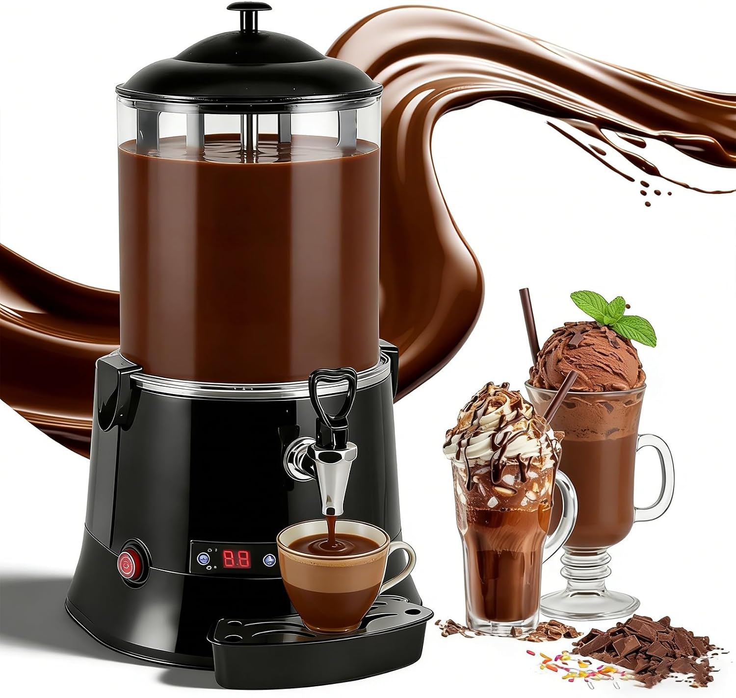 Professional Electric Chocolate Maker 5 L/10 L, HORECA Hot Chocolate Dispenser with LED Display, BPA Free Polycarbonate, Intensive Use(10L)