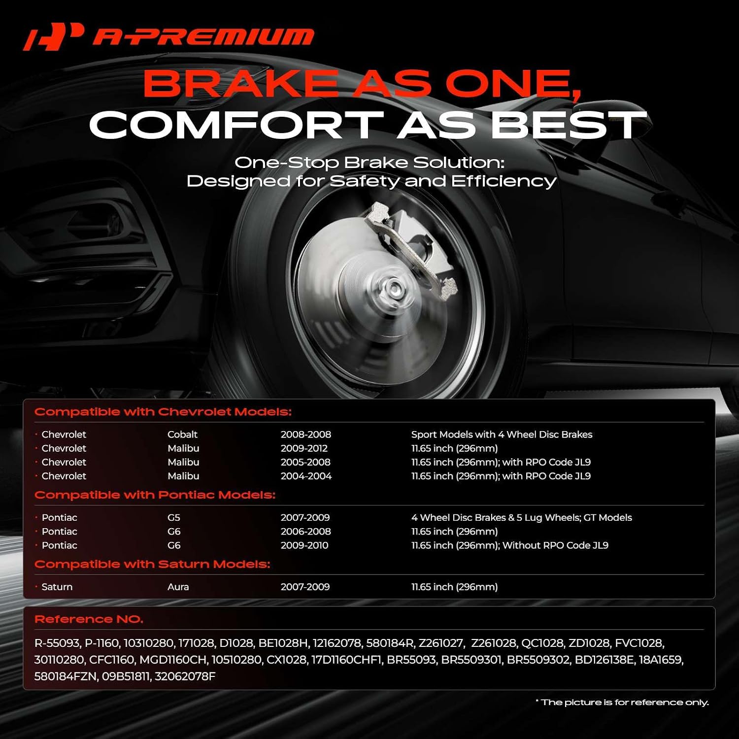 A-Premium 11.65 inch (296mm) Front Vented Disc Brake Rotors + Ceramic Pads kit Compatible with Select Chevy, Pontiac and Saturn Models - Malibu 04-12, Cobalt 2008, G5 07-09, G6 06-10, Aura 07-09