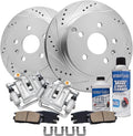 Detroit Axle - Rear Brake Kit for 2010-2017 Chevy Equinox GMC Terrain Drilled & Slotted Brake Rotors Brake Calipers w/Brackets Ceramic Brakes Pads 2011 2012 2013 2014 2015 2016 Replacement