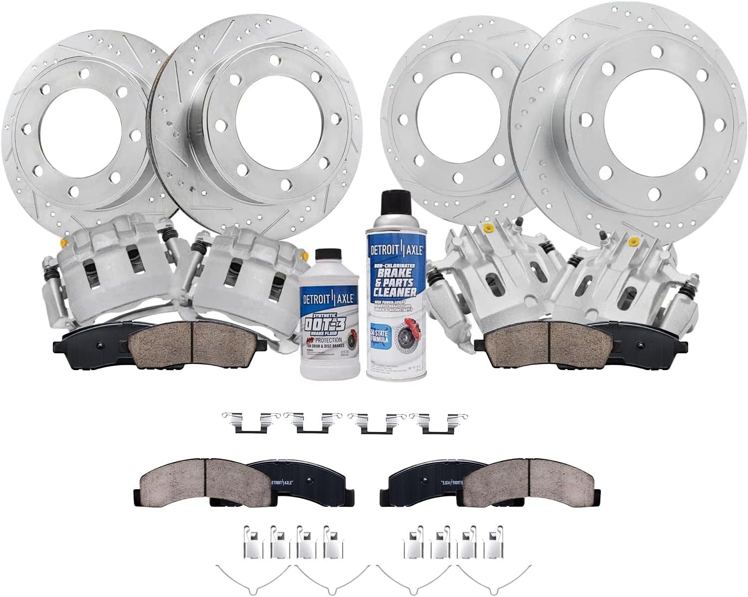 Detroit Axle - 4WD Brake Kit for 2000-2004 Ford F-250 F-350 Super Duty 00-05 Excursion 13.03' inch Front & 12.83' inch Rear Drilled Slotted Brake Rotors Brakes Pads Replacement Brake Calipers