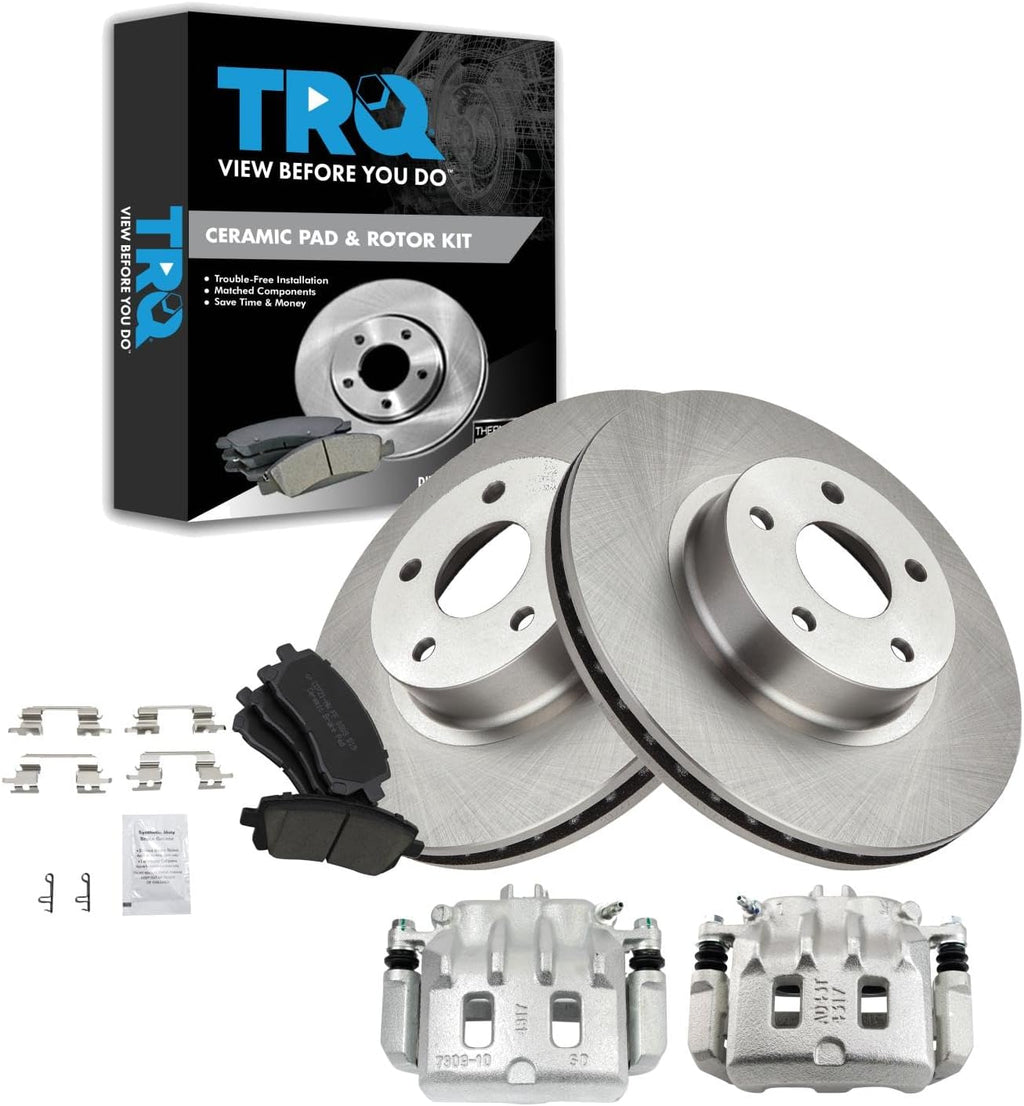 TRQ Front Brake Pad and Rotor Set Ceramic Vented Rotors Calipers Compatible with 2000 Subaru Outback