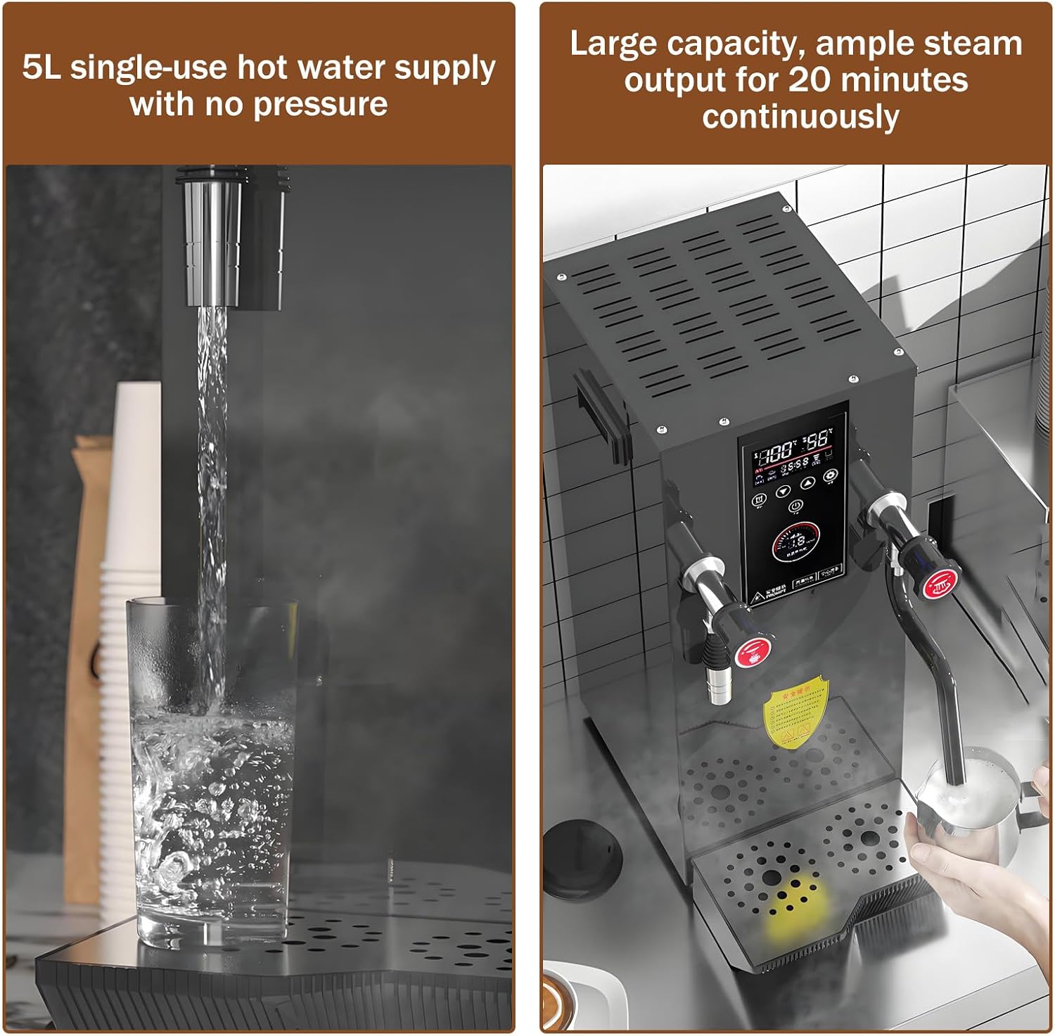 12L/3.2Gal Commercial Automatic Milk Frother, 2500W Electric Countertop Water Dispenser,Stainless Steel Boiler for Boba Tea, Hotel, Restaurant, Office Use Black-220V
