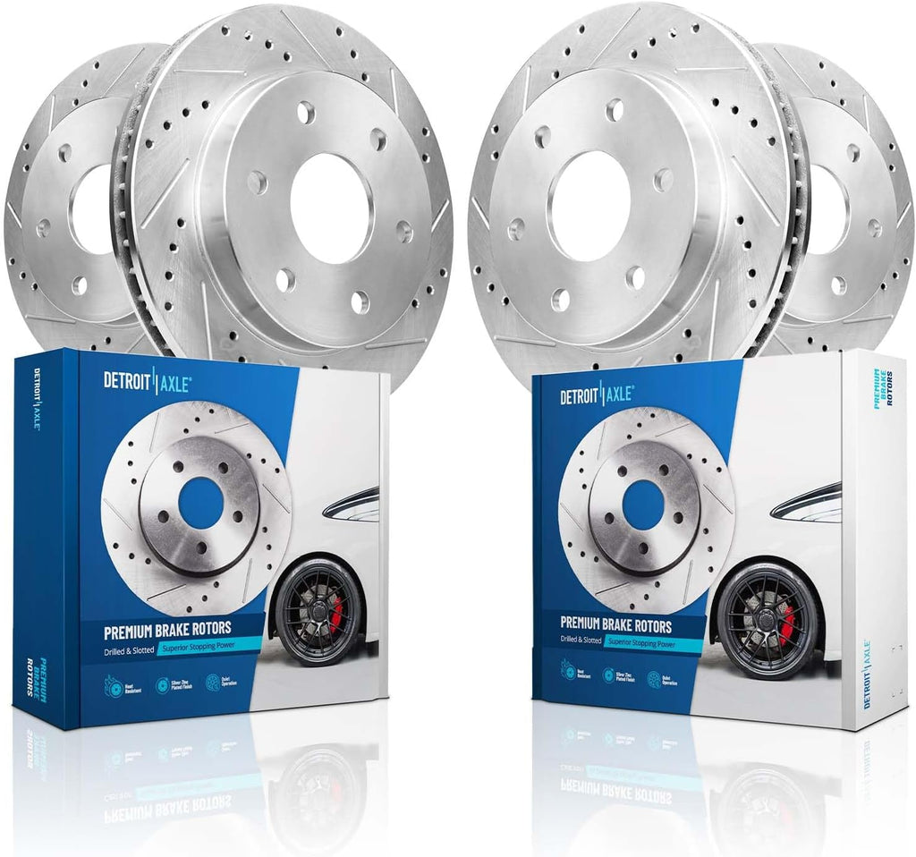 Detroit Axle - Brake Rotors for 2017 2018 2019 2020 2021 2022 2023 2024 Nissan TITAN Drilled and Slotted Disc Brake Rotors Replacement : 13.78' inch Front and 13.58' inch Rear Rotors