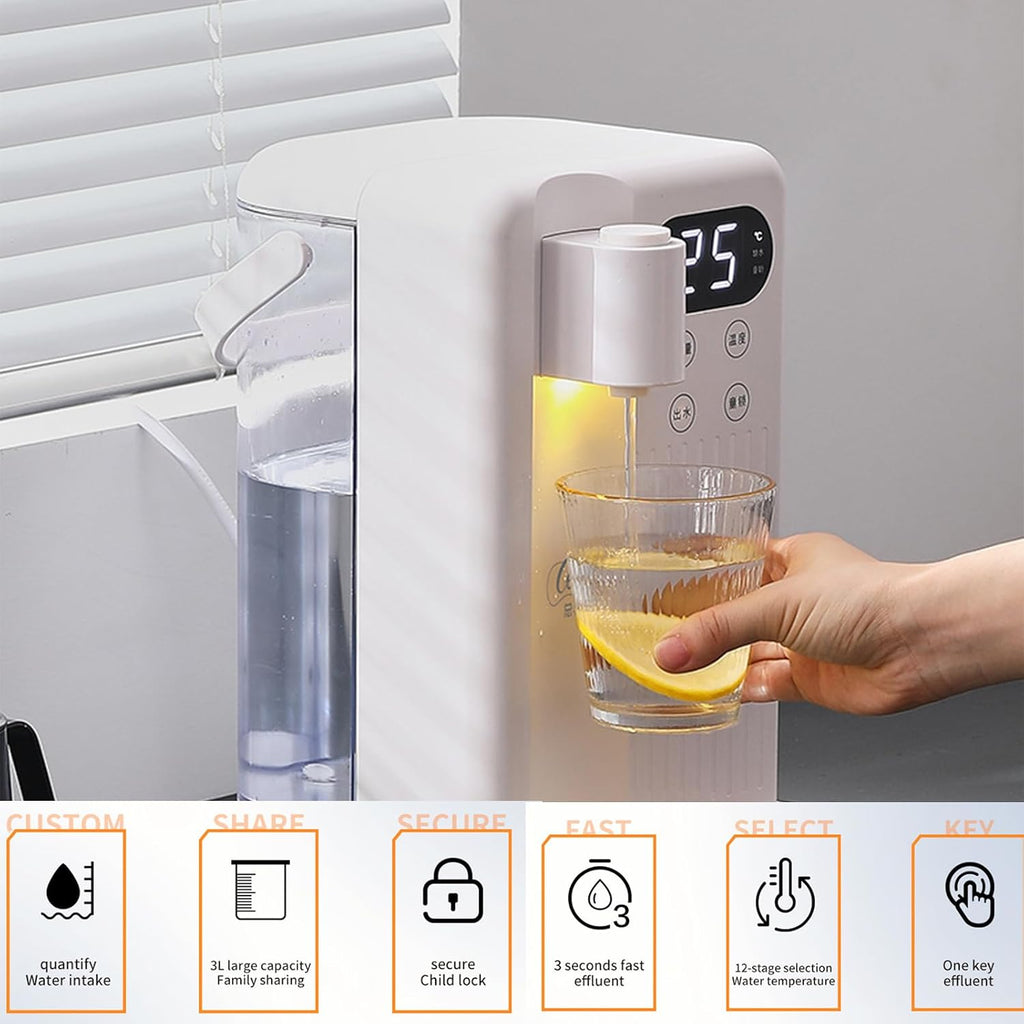 Countertop Water Dispenser, 3 Stage Water Filter & Adjustable Instant Hot Water | Easy Access Refillable 3L Tank | Tall 11.81' Dispense Height, LED Touch Controls (Black)