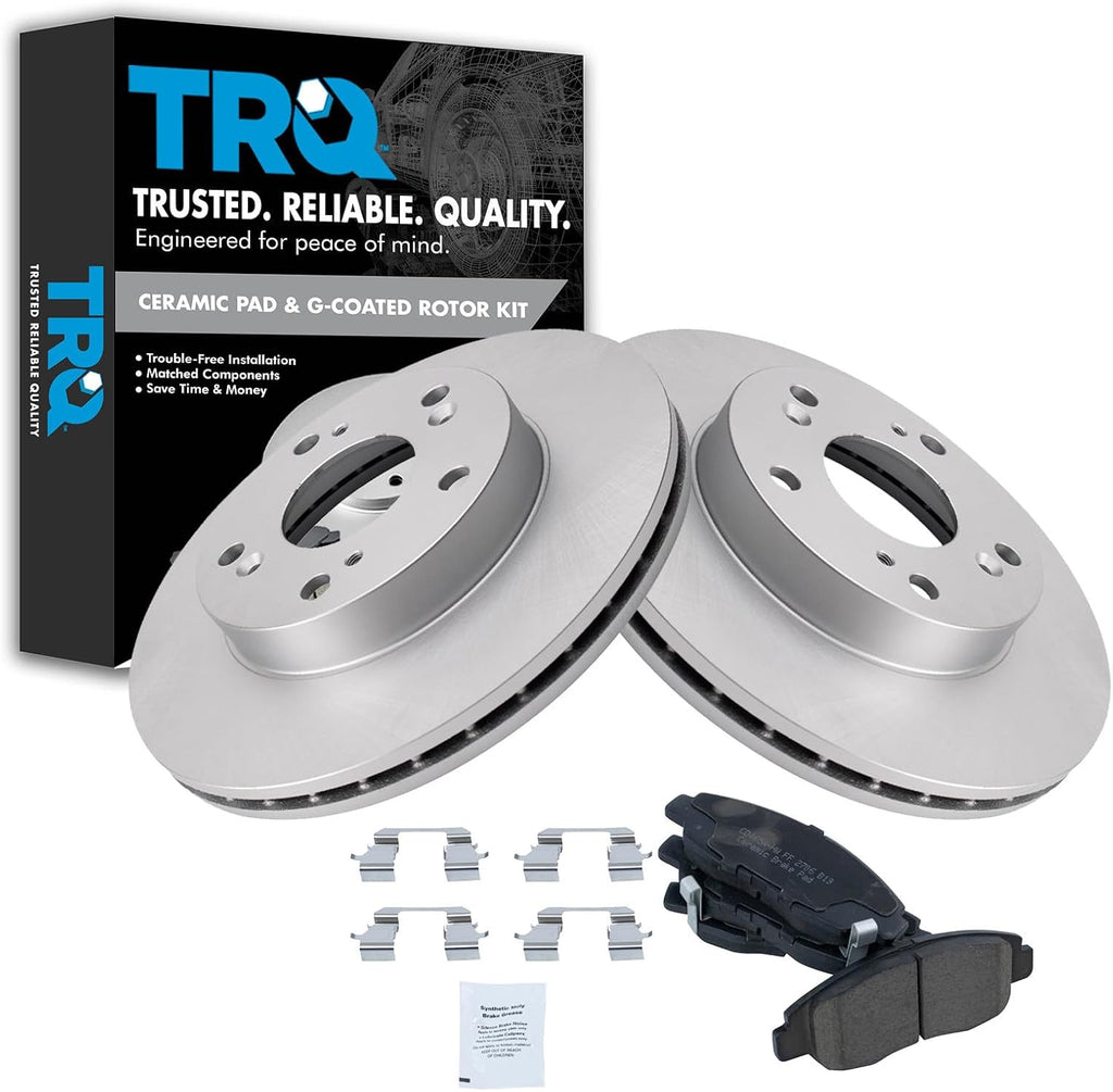 TRQ Front Brake Pad and Rotor Set Ceramic G Coated Vented Rotors Compatible with 2006-2011 Honda Civic