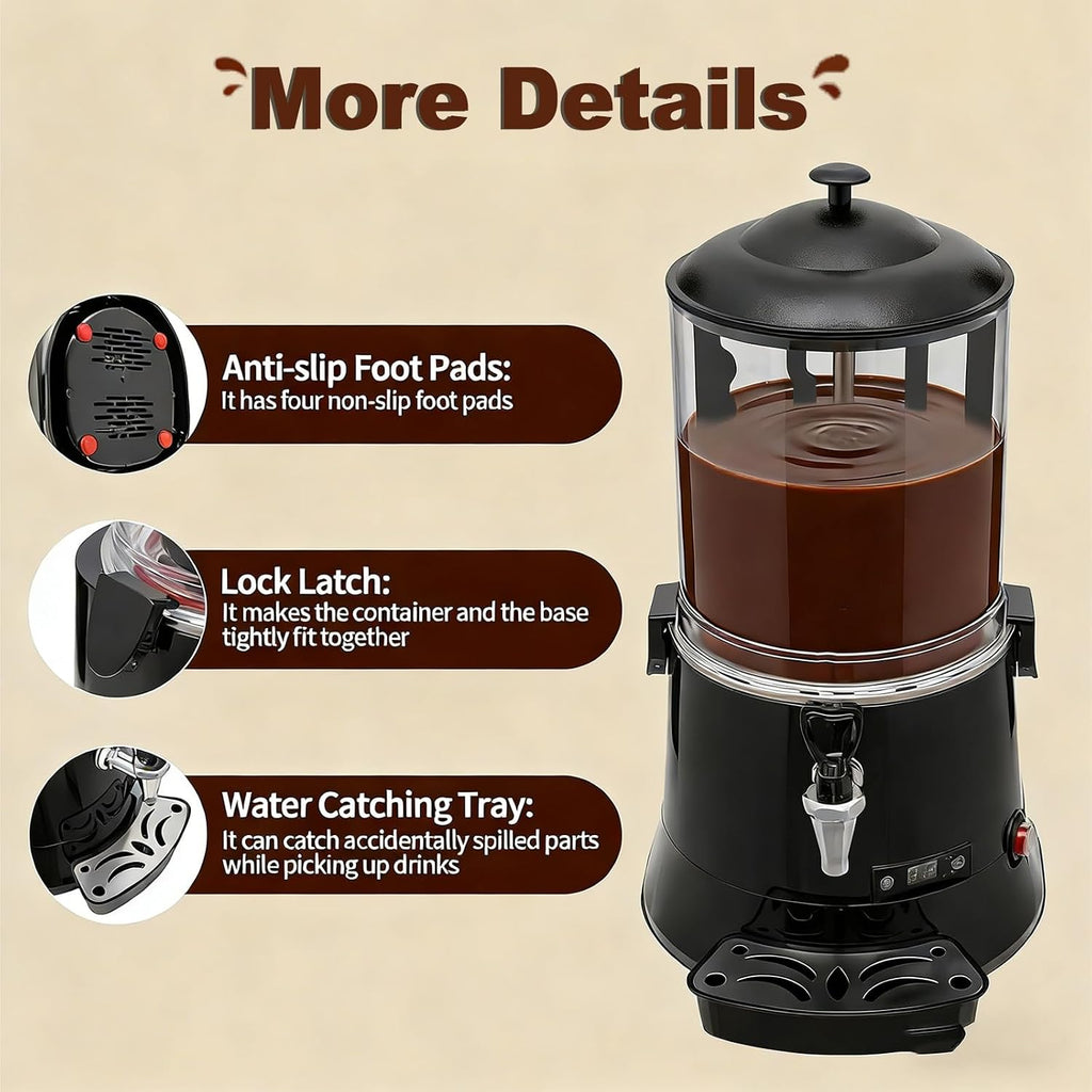 5L 10L 110/220V Hot Chocolate Dispenser Machine,Chocolate Fountain,Electric Chocolate Beverage Making Machine,30~90℃ Adjustment Chocolate Tempering Machine(10L)