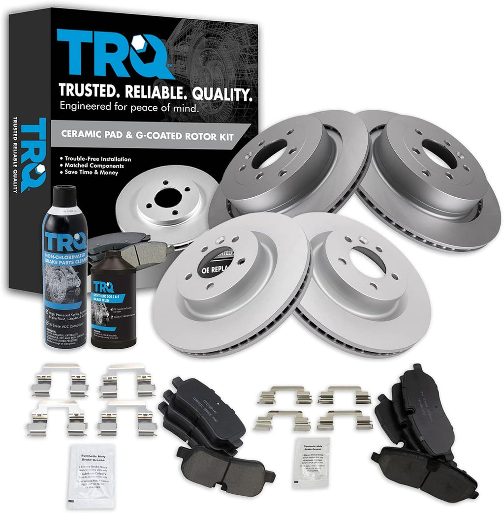 TRQ Front and Rear Brake Pad & Rotor Kit, with Chemical Kit Ceramic Premium G-Coated Compatible with 2005-2009 Land Rover LR3 2006-2009 Range Rover Sport