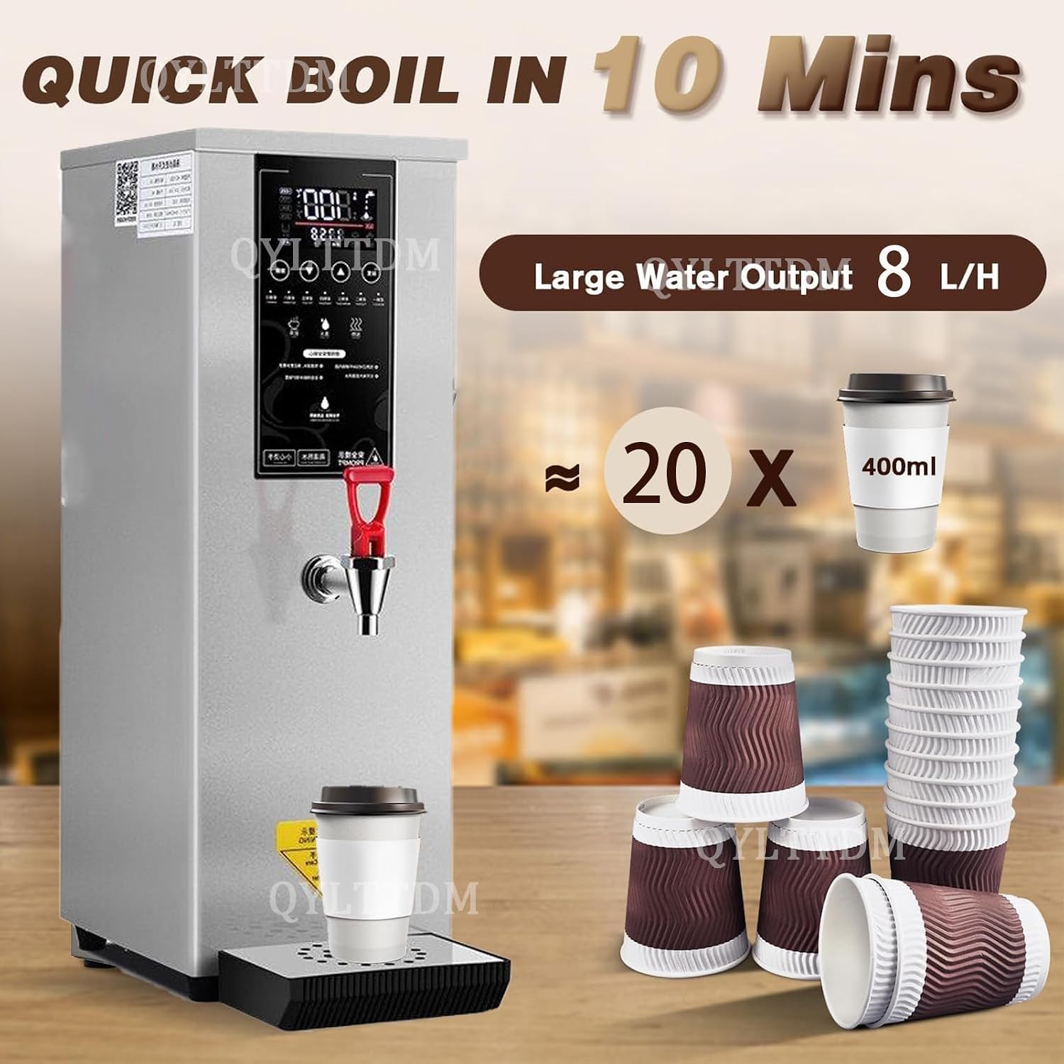 Commercial Hot Water Dispenser, Stainless Steel Autofill Boiler, 2.5kW Electric Countertop, Non Drip Tap, Ideal for Tea, Coffee, Desserts in Hotels and Cafés (A White)