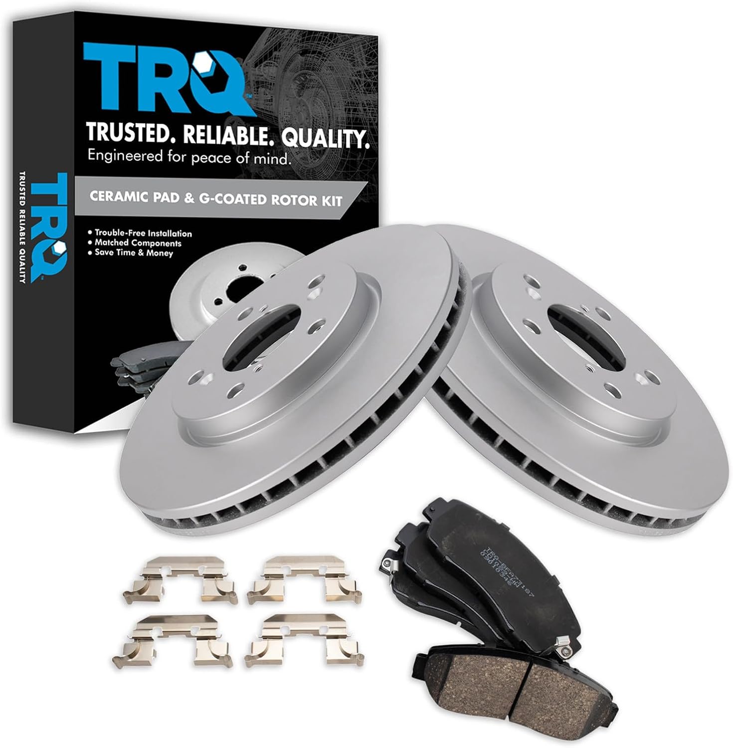 TRQ Front Ceramic Brake Pad and Rotor Set Coated Compatible with 2005-2010 Honda Odyssey