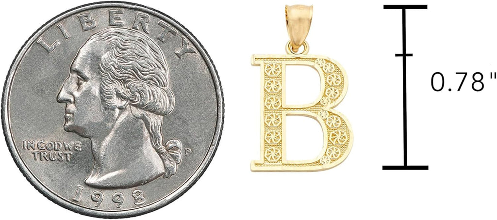 LoveBling 10K Yellow Gold Diamond Cut A to Z Alphabet Initial Letter Charm Necklace Pendant (Small Size)