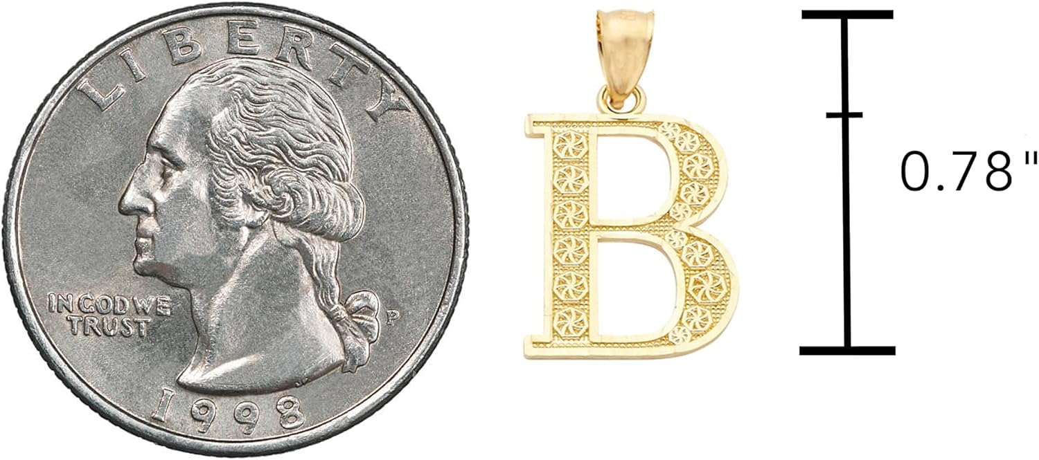 LoveBling 10K Yellow Gold Diamond Cut A to Z Alphabet Initial Letter Charm Necklace Pendant (Small Size)