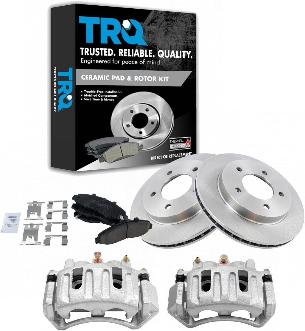 TRQ Front Brake Pad and Rotor Set Ceramic Vented Rotors Calipers Compatible with 1997-2001 Ford F-150