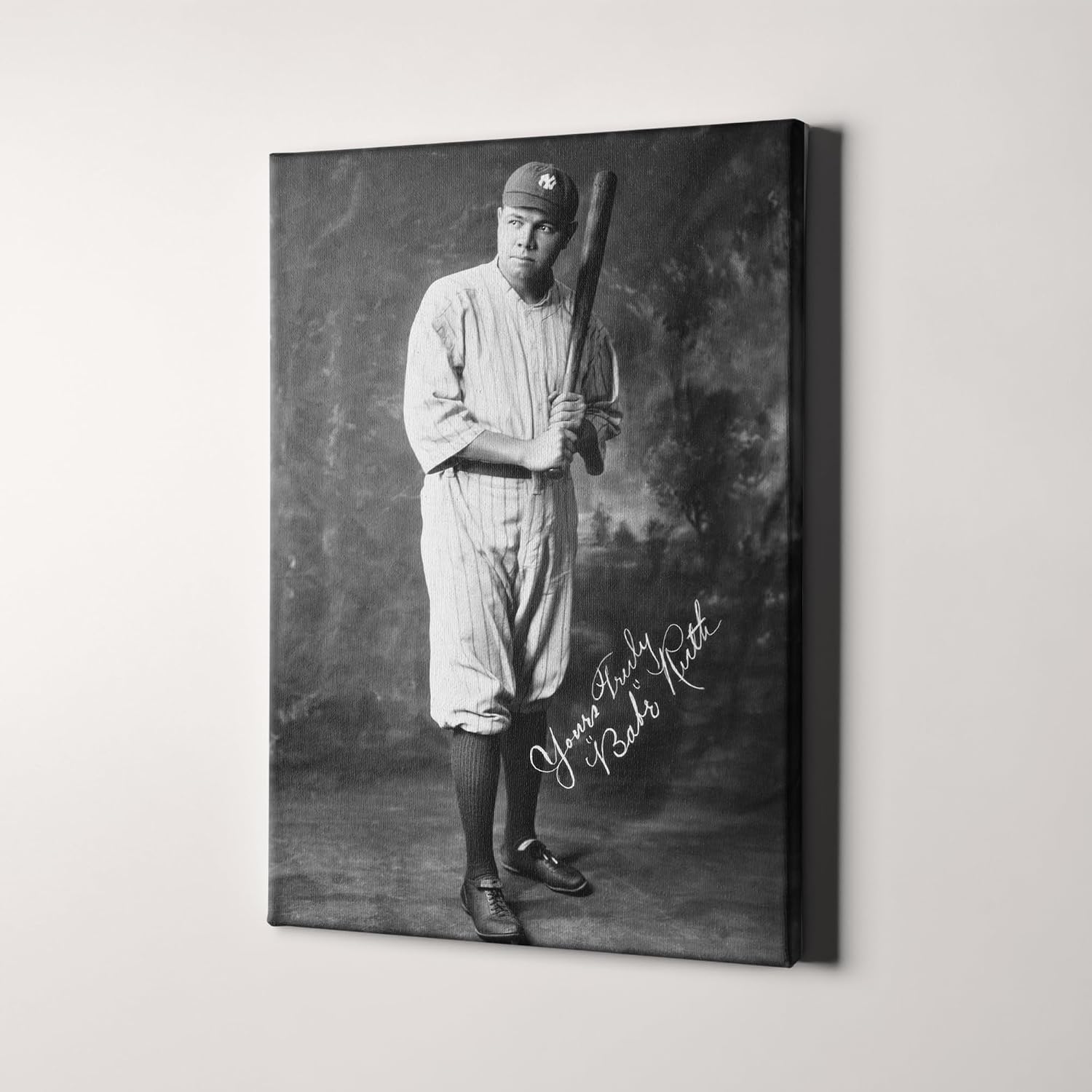 Babe Ruth Yours Truly Vintage 1920s Baseball NY Yankees Canvas Wall Art Print | Iconic Posters, Pictures, Paintings, Photos Canvas Wall Art Gifts and Home Decor (36' x 48' x 0.75')