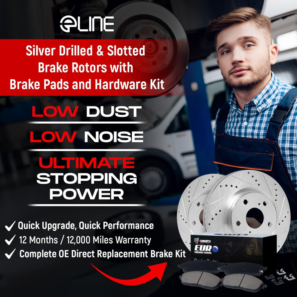 R1 Concepts Front and Rear Brake Kit Fits 2017-2024 Alfa Romeo Giulia; 2018-2025 Alfa Romeo Stelvio| Euro Ceramic Pads, Drilled Slotted Rotors| Hardware| 13.0' Front & 12.6' Rear