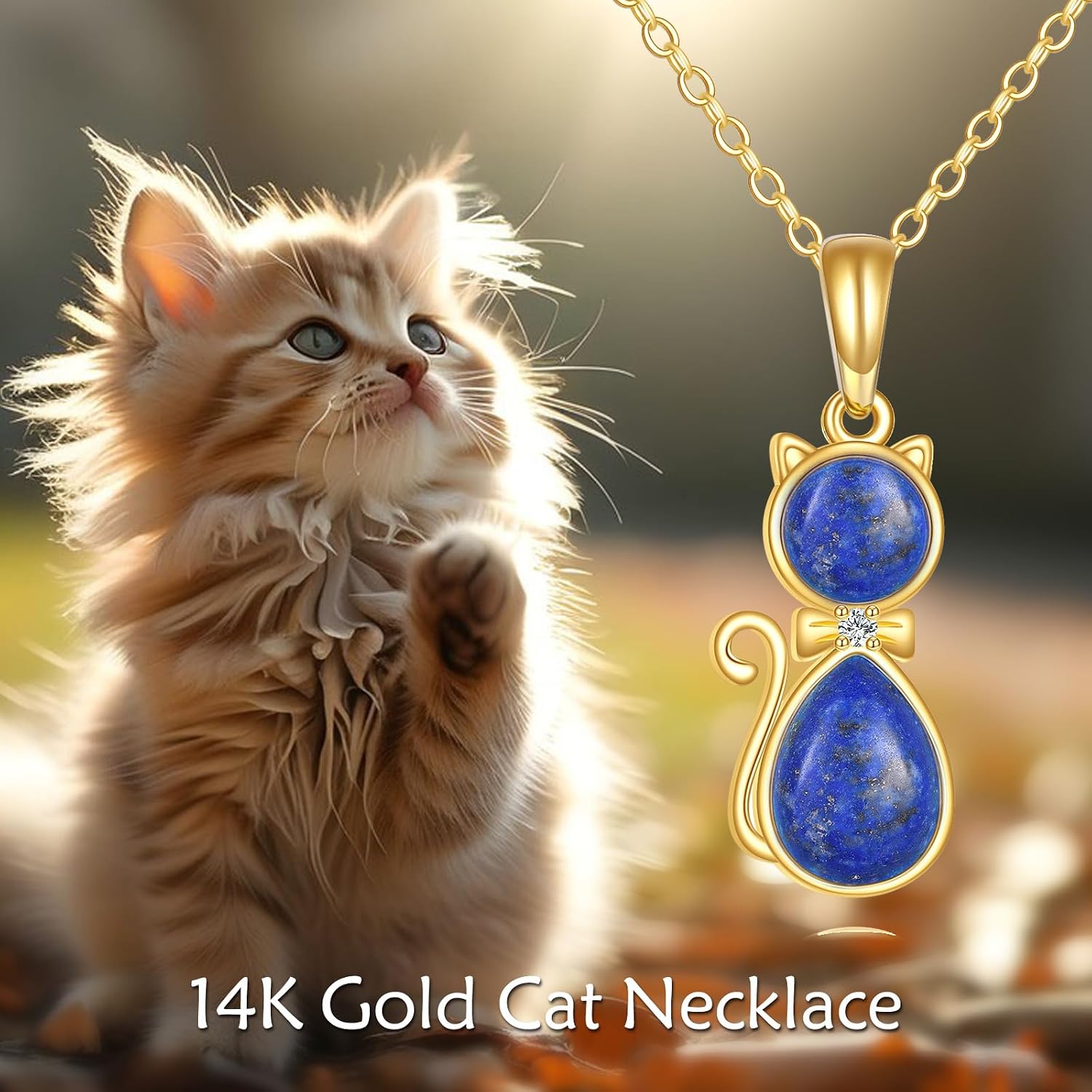 DOVRAN 14K Solid Gold Cat/Butterfly/Heart/Teardrop Necklace for Women 14K Gold Opal/Lapis Lazuli/Black Onyx Pendant Jewelry Gift for Women