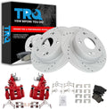 TRQ Performance Rear Brake Pad and Rotor Set Ceramic Coated Slotted Drilled Rotors Calipers Red Compatible with 2004-2008 Acura TSX 2003-2007 Honda Accord