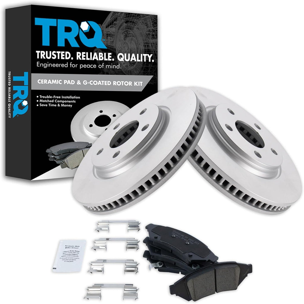 TRQ Front Brake Pad and Rotor Set Ceramic Coated Vented Rotors Compatible with 2004 Pontiac Grand Prix