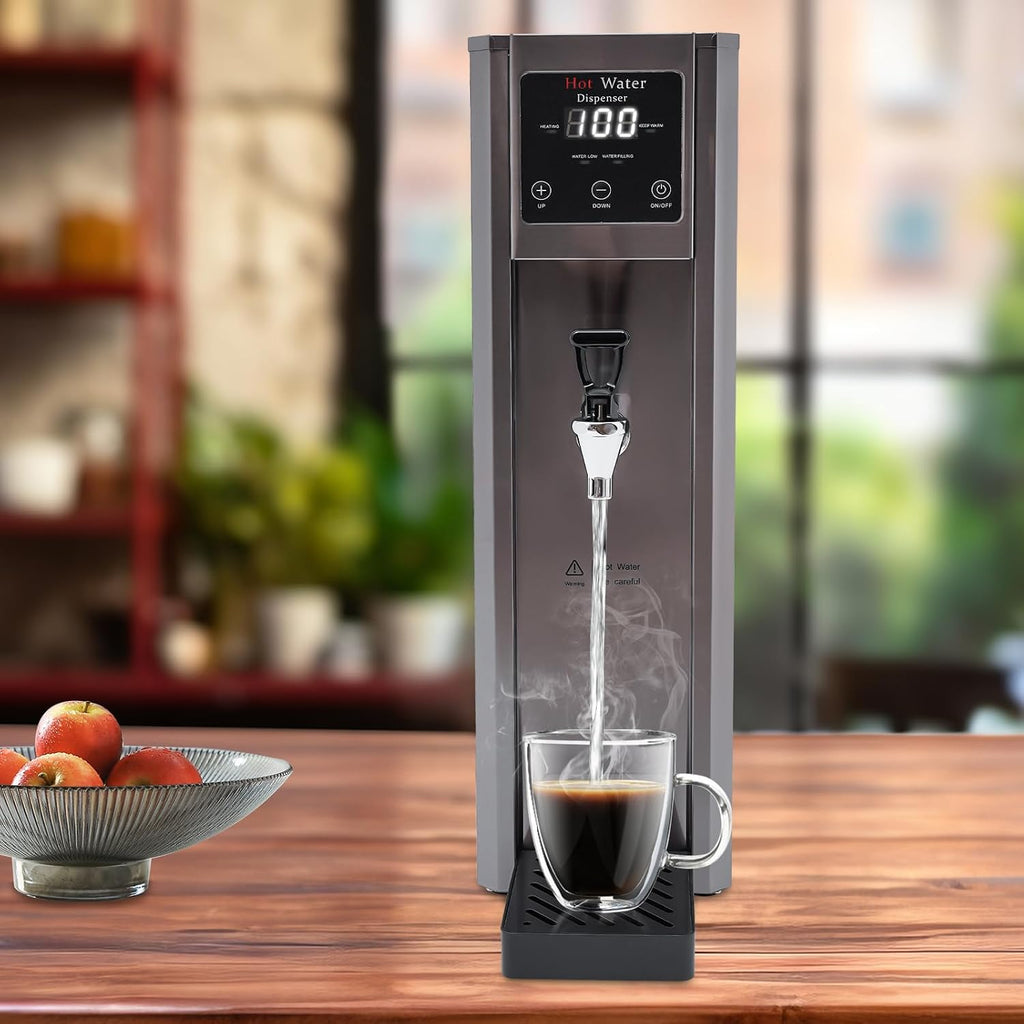 10L Commercial Hot Water Dispenser, 1800W Countertop Electric Water Boiler Stainless Steel Hot Water Dispenser Step-heating With Inlet Pipe (Silver, Temperature Control 104-210.2°F)