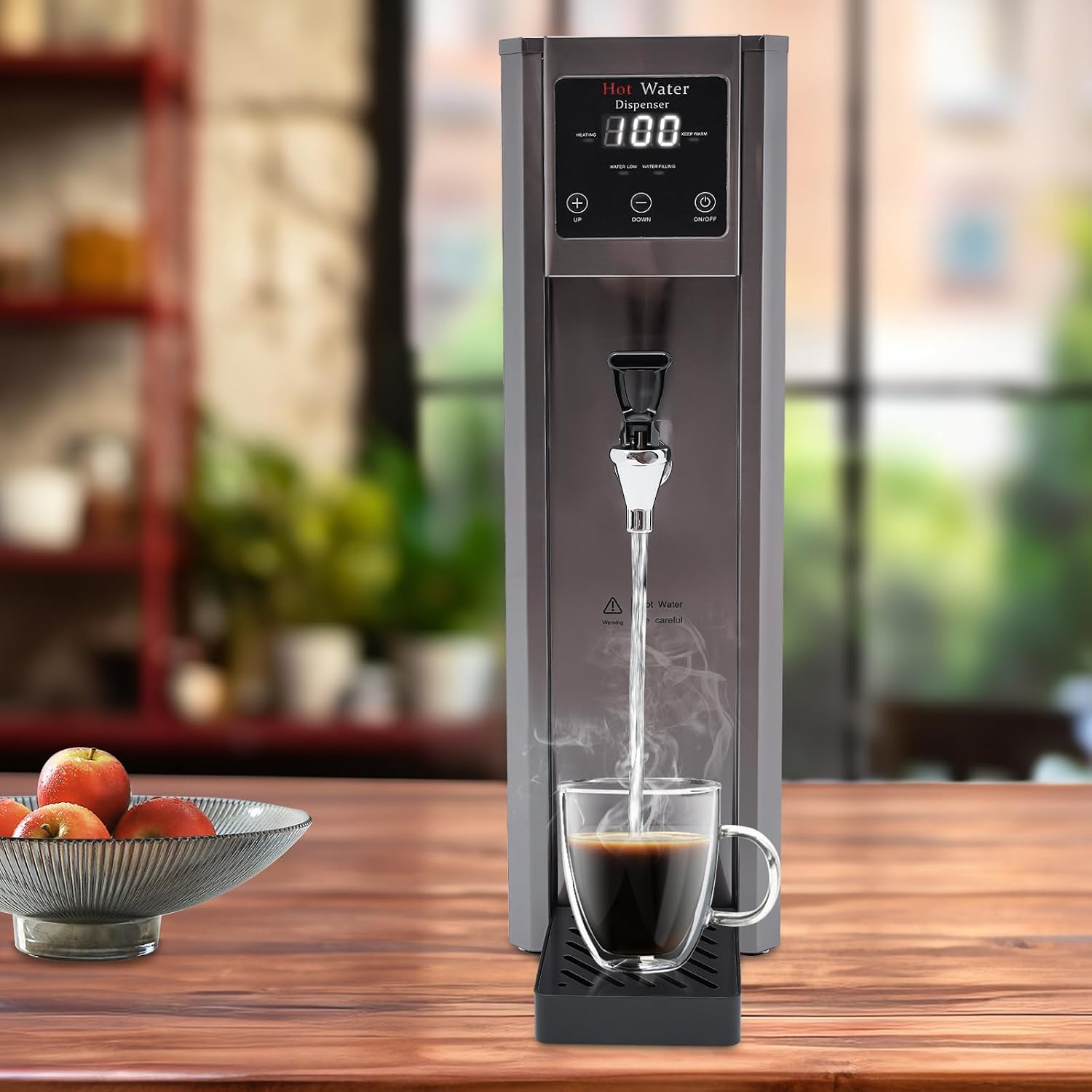 10L Commercial Hot Water Dispenser, 1800W Countertop Electric Water Boiler Stainless Steel Hot Water Dispenser Step-heating With Inlet Pipe (Silver, Temperature Control 104-210.2°F)