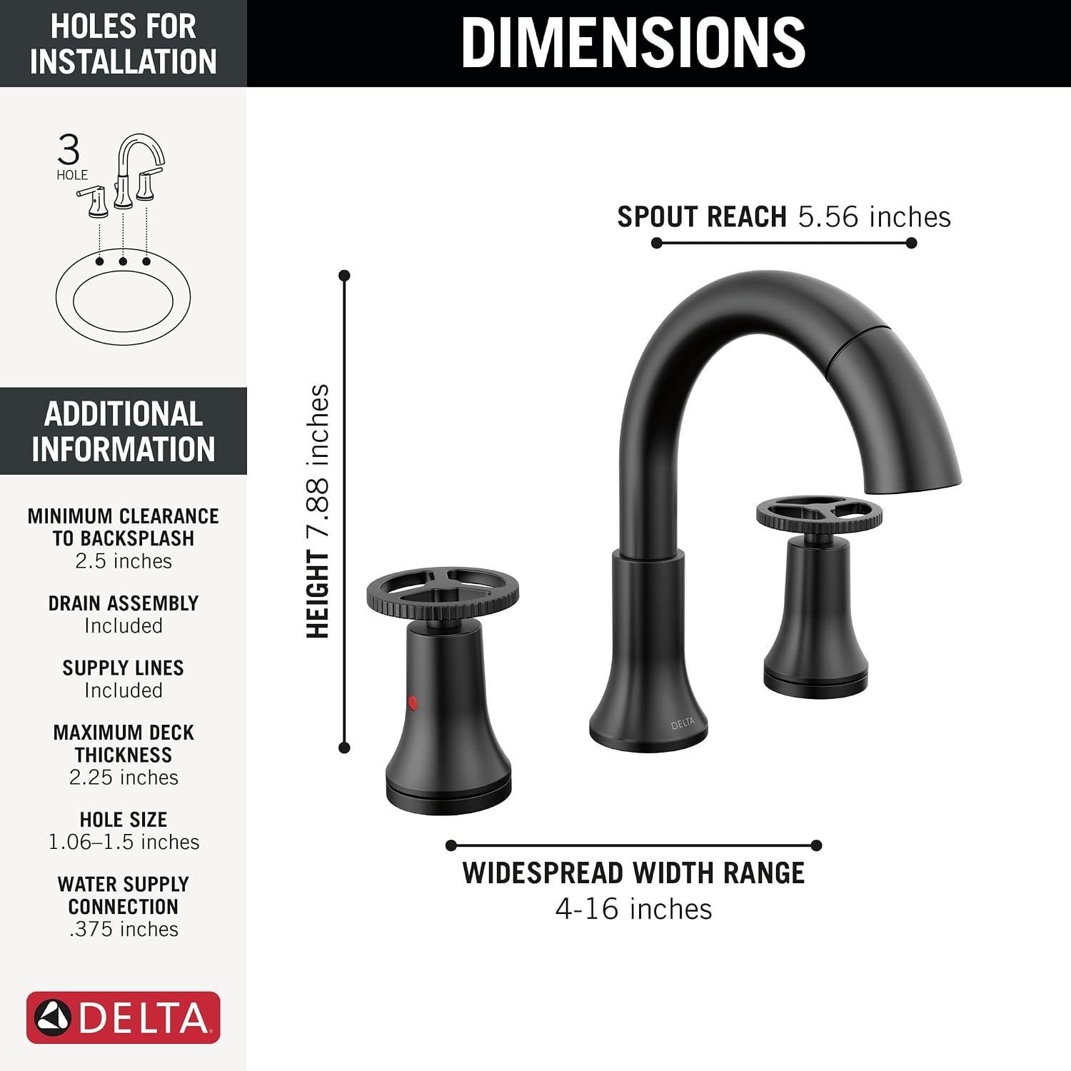 Delta Faucet Trinsic Pull Down Bathroom Faucet, Bathroom Pull Out Faucet, Black Widespread Bathroom Faucet 3 Hole Pull Down Sprayer, Bathroom Sink Faucet Magnetic Docking, Matte Black 3558-BLPD-DST