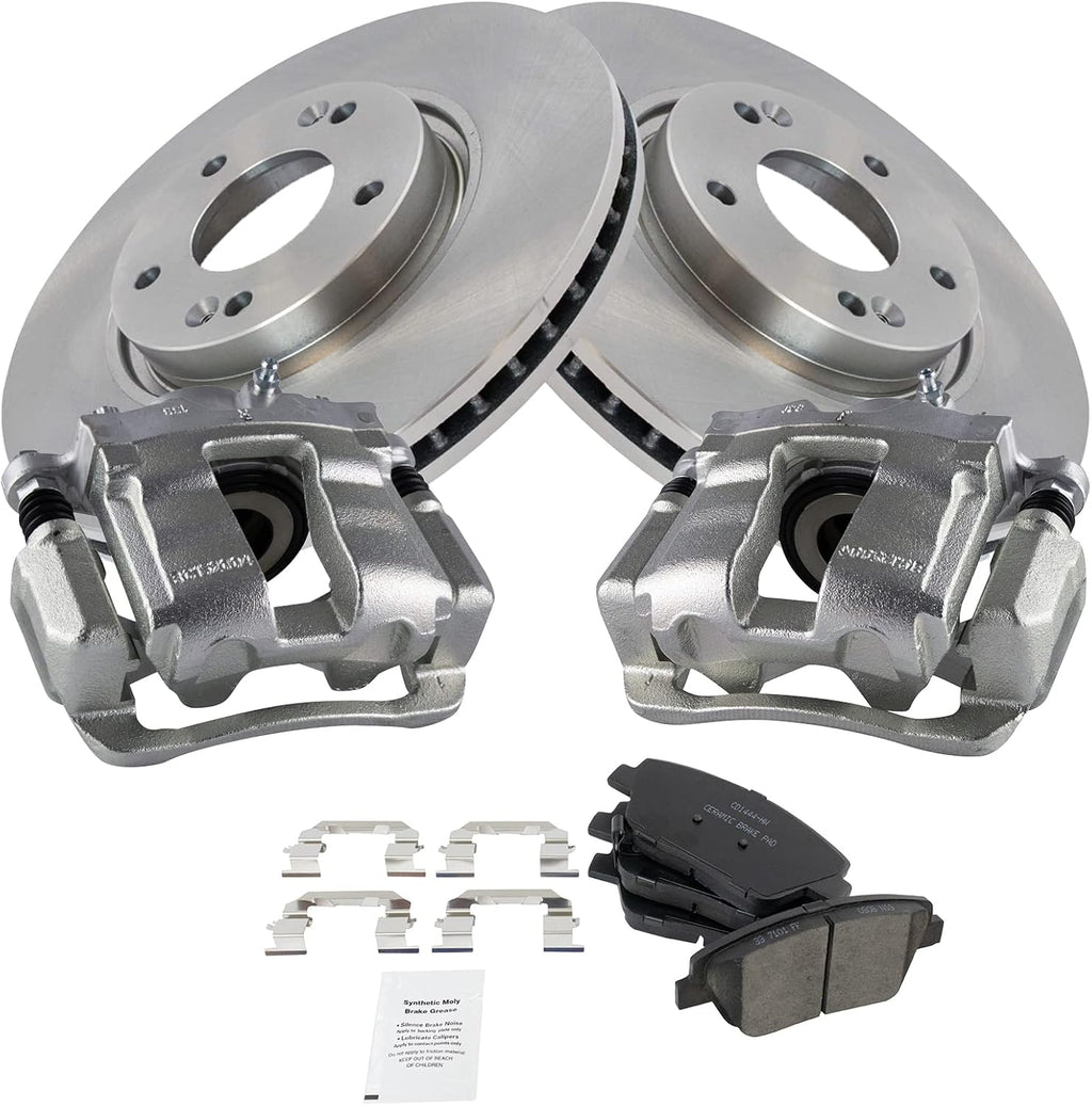 TRQ Front Brake Pad and Rotor Set Ceramic Vented Rotors Calipers Compatible with 2011-2014 Hyundai Sonata