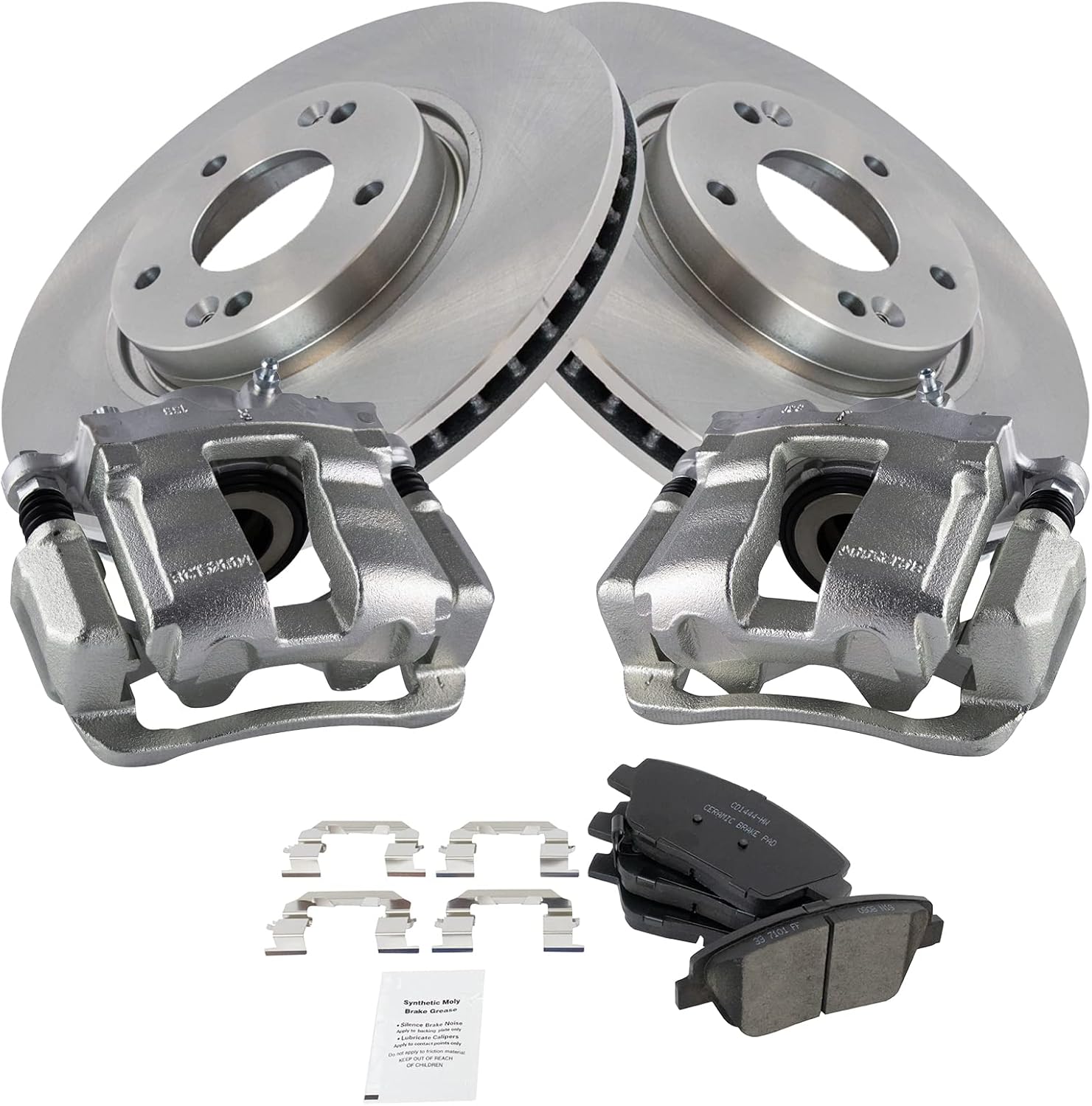 TRQ Front Brake Pad and Rotor Set Ceramic Vented Rotors Calipers Compatible with 2011-2014 Hyundai Sonata