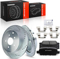 A-Premium 12.13 inch (308.10mm) Rear Drilled and Slotted Disc Brake Rotors + Ceramic Pads Kit Compatible with Select Infiniti and Nissan Models - FX35, Q50, QX70, JX35, M35H, M37, M56, Q60, Murano