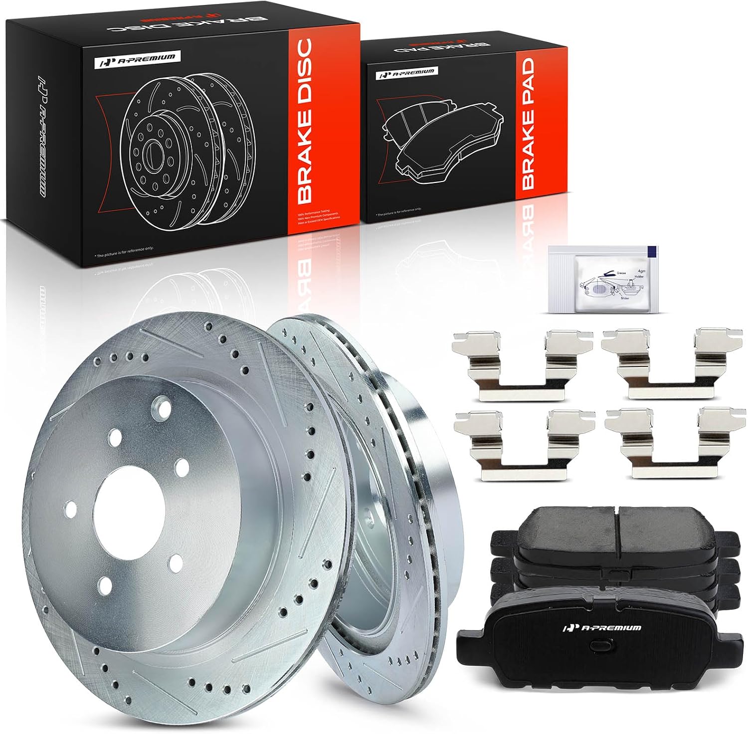 A-Premium 12.13 inch (308.10mm) Rear Drilled and Slotted Disc Brake Rotors + Ceramic Pads Kit Compatible with Select Infiniti and Nissan Models - FX35, Q50, QX70, JX35, M35H, M37, M56, Q60, Murano