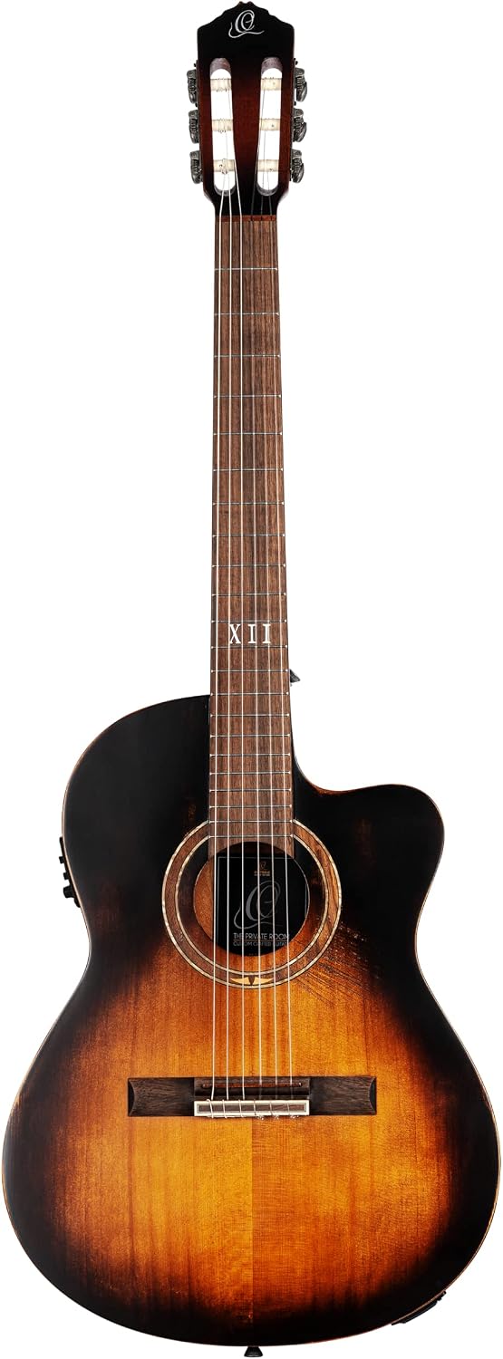 Ortega Guitars 6 String Private Room Distressed Suite Solid Top Slim Neck Acoustic-Electric Nylon Classical Guitar w/Bag, Right (DSSUITE-C/E)