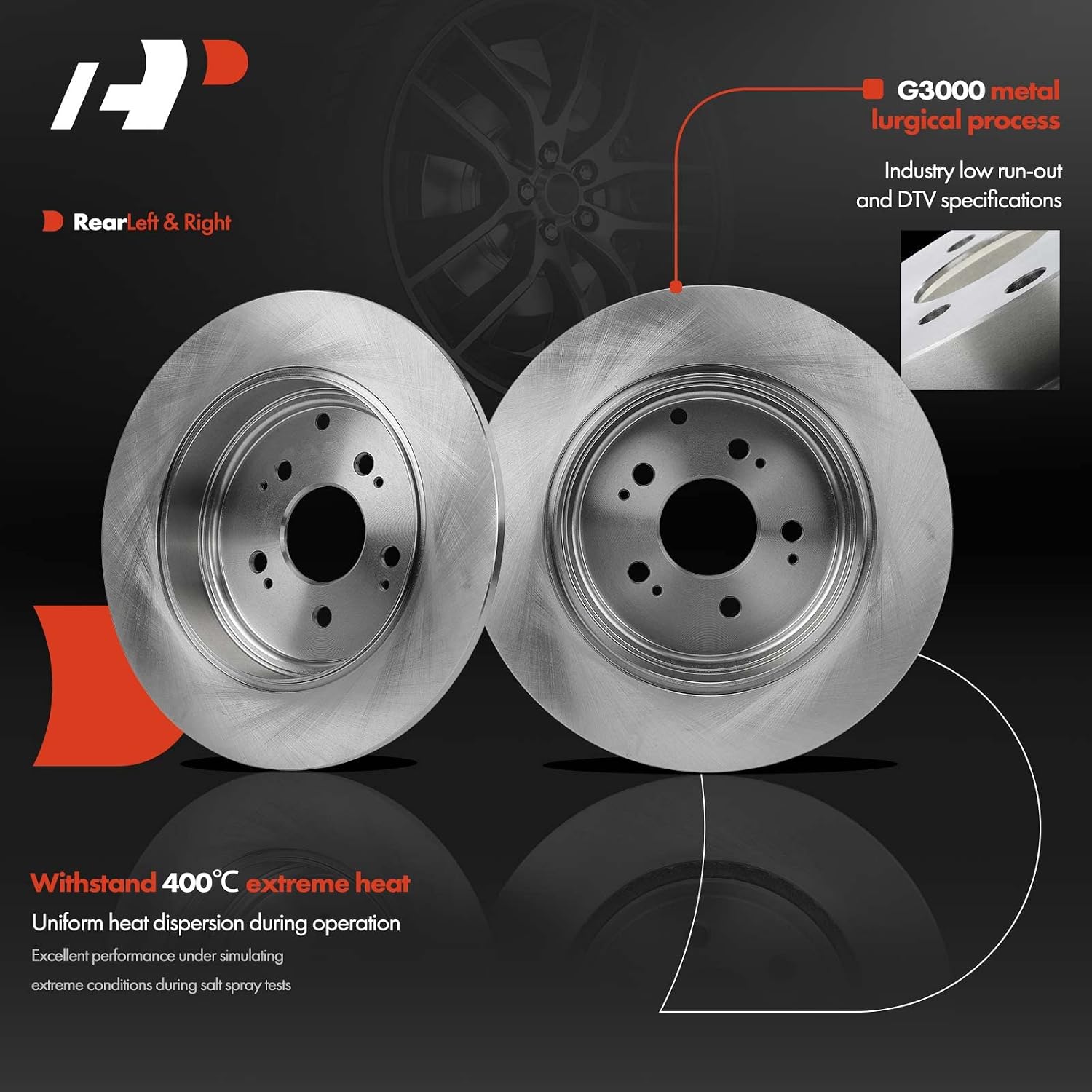 A-Premium 13.14 inch (334mm) Rear Solid Disc Brake Rotors + Ceramic Pads Kit Compatible with Select Honda Model - Ridgeline 2006-2014 V6 3.5L, 6-PC Set