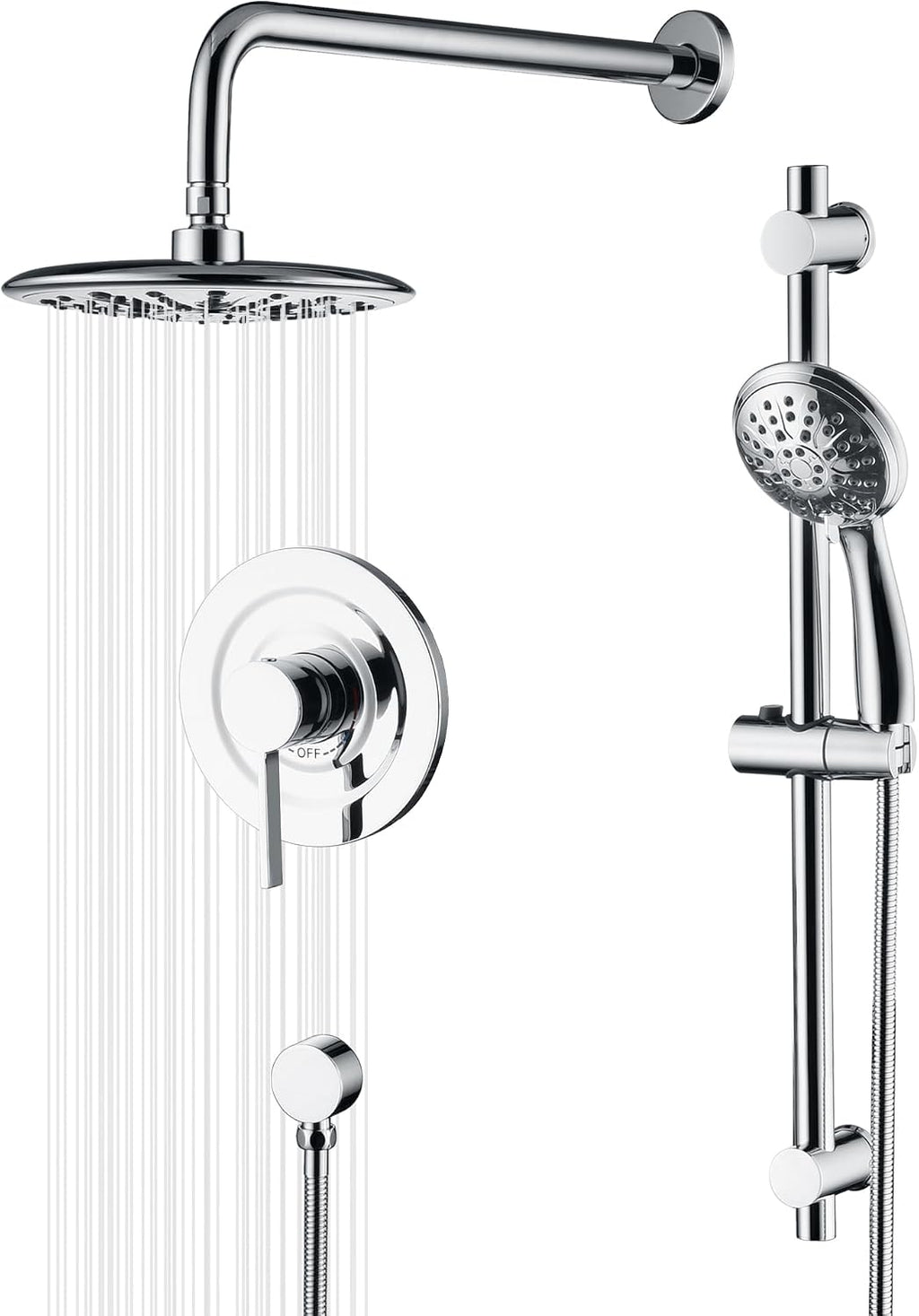 sumerain Modern Bathroom Shower System with High Pressure Rainfall Shower Head, 3-Setting Handheld Shower and Adjustable Slide Bar, Valve Included, Chrome Finish