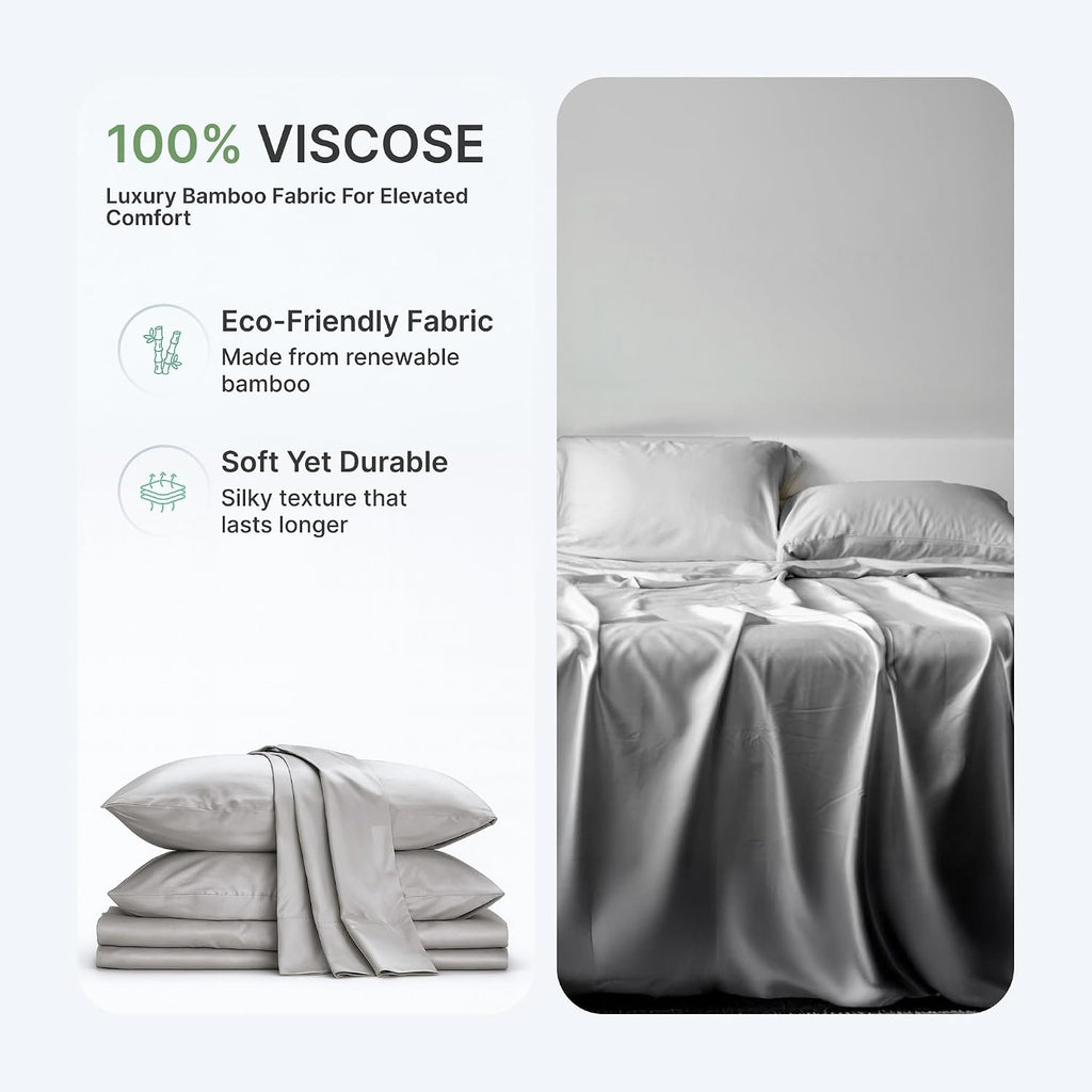 BedVoyage - Viscose from Bamboo Split King Size Sheets Set - Luxury 5pc King Sheet Set - Cooling Bed Sheets 18' Deep Pocket - Ultra Soft Sheet and Pillowcase Sets - Stone