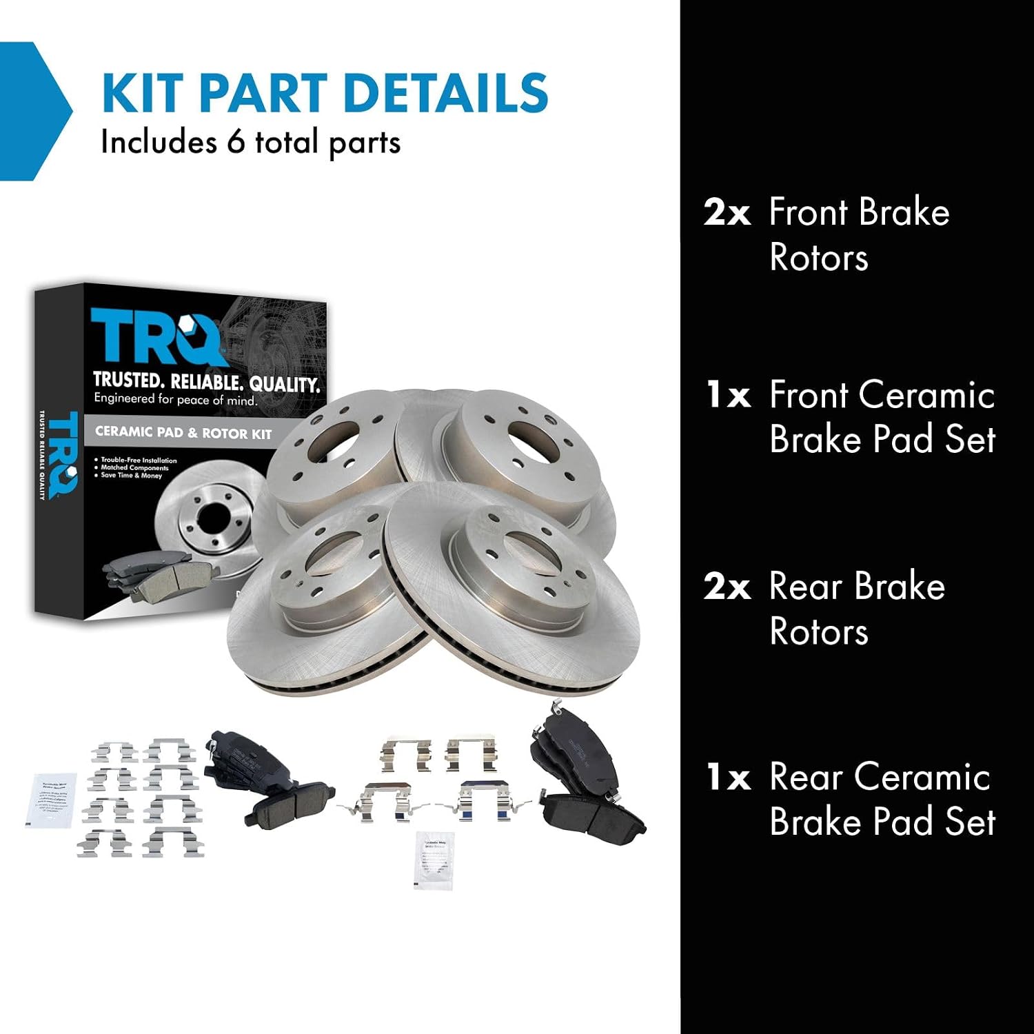 TRQ Front and Rear Brake Pad and Rotor Set Ceramic Vented Solid Rotors Compatible with 2003-2005 Infiniti G35 2003-2005 Nissan 350Z