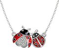 Diamond Ladybug Necklace for Women 925 Sterling Silver Lab Grown Diamond Double Ladybug Pendant Necklace Jewelry Gift for Her