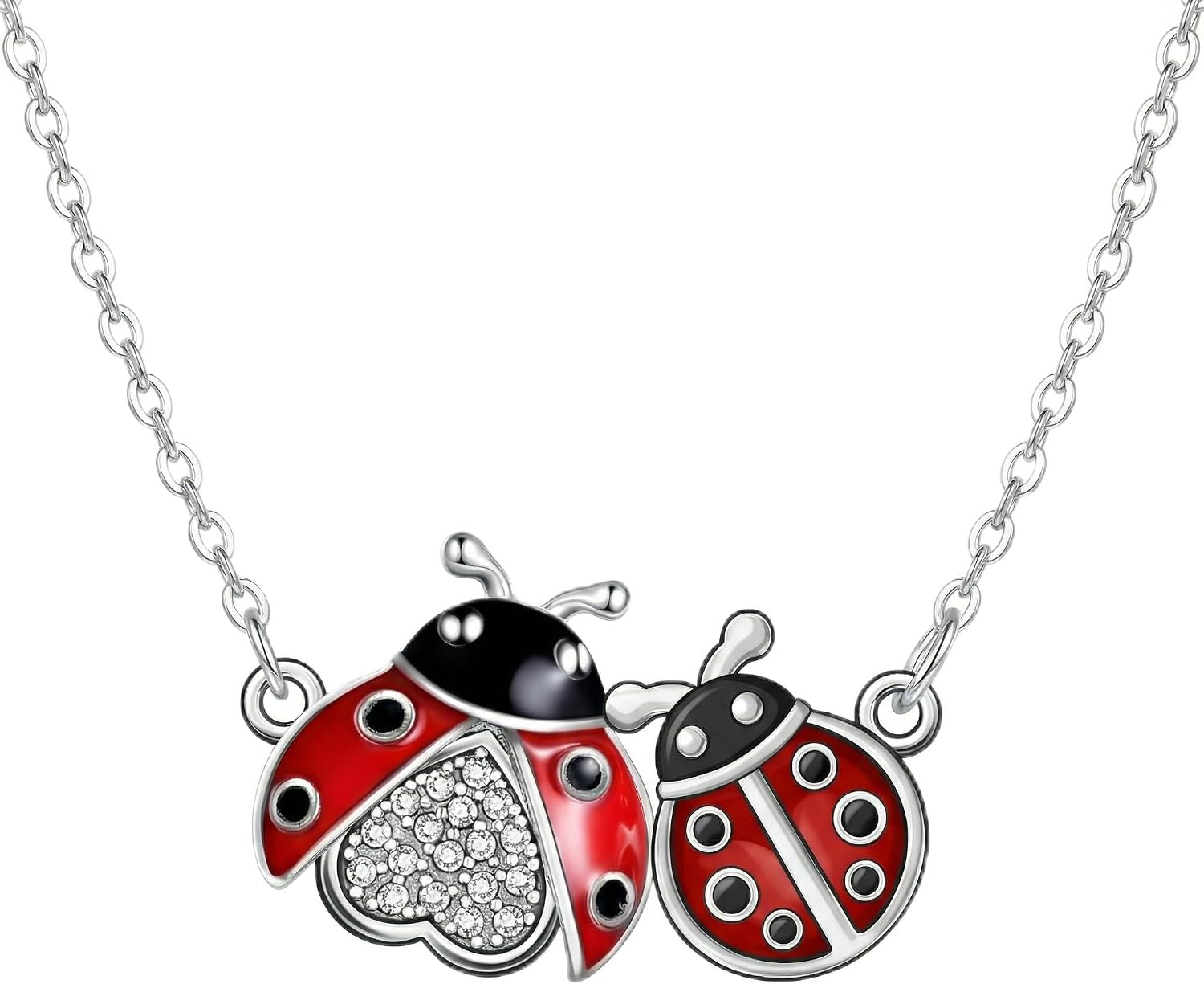 Diamond Ladybug Necklace for Women 925 Sterling Silver Lab Grown Diamond Double Ladybug Pendant Necklace Jewelry Gift for Her